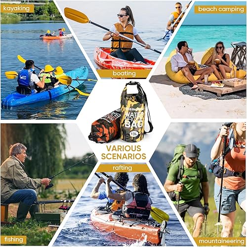 Miniatura 7 de Bolsa seca impermeable Combo de 5-30 litros con parte superior enrollable para kayak, barco, playa, camping, viajes, pesca, con funda para teléfono