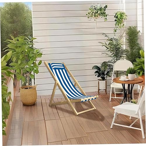 Miniatura 2 de Silla de repuesto de tela de repuesto de 45 x 17 pulgadas, tela a rayas con almohada, lona resistente de larga duración para playa, terraza, patio,