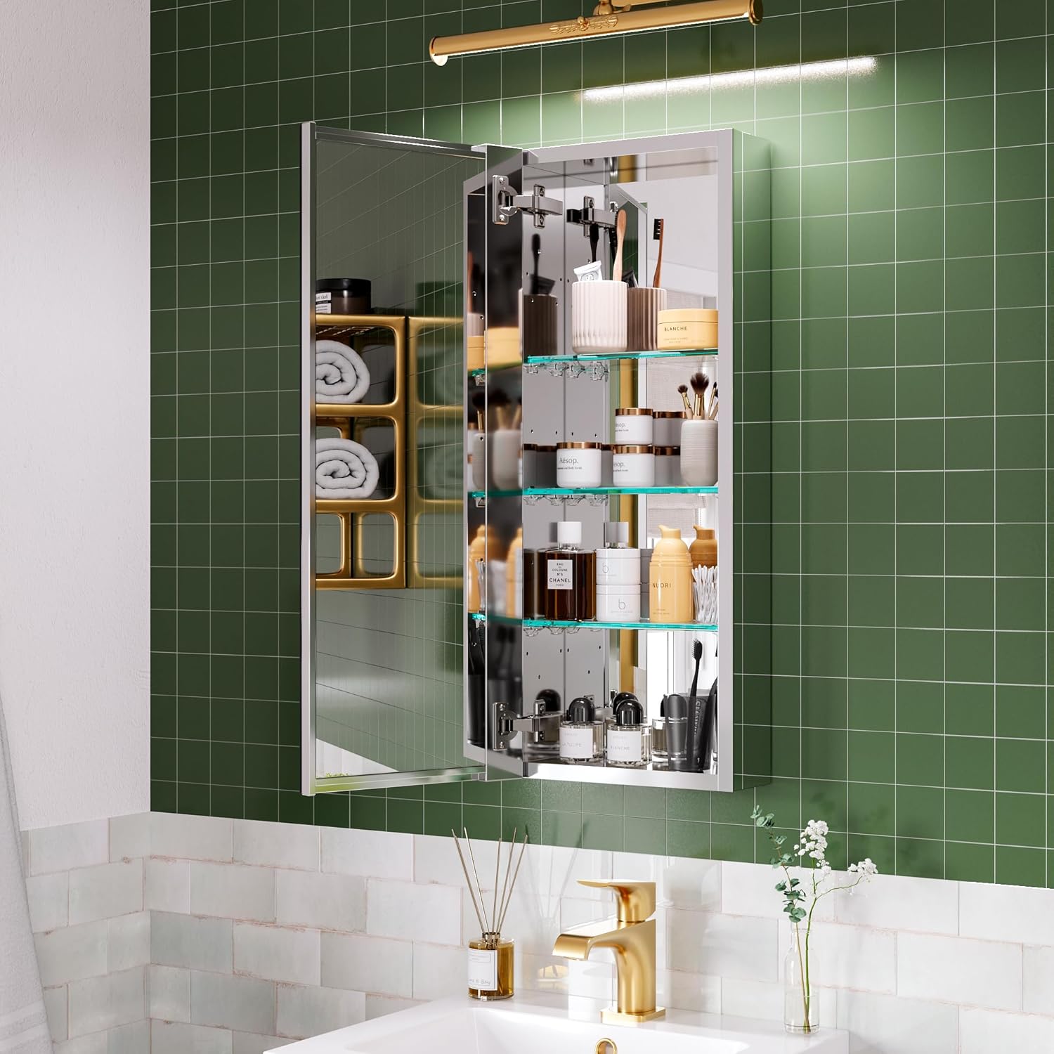 Bathroom Mirror Cabinet with Storage - Wall Mounted Medicine Cabinet, Adjustable Shelves for Versatile Storage, Space-Saving for Small Space, 12x30, Left (12x30-Left, Single Door)