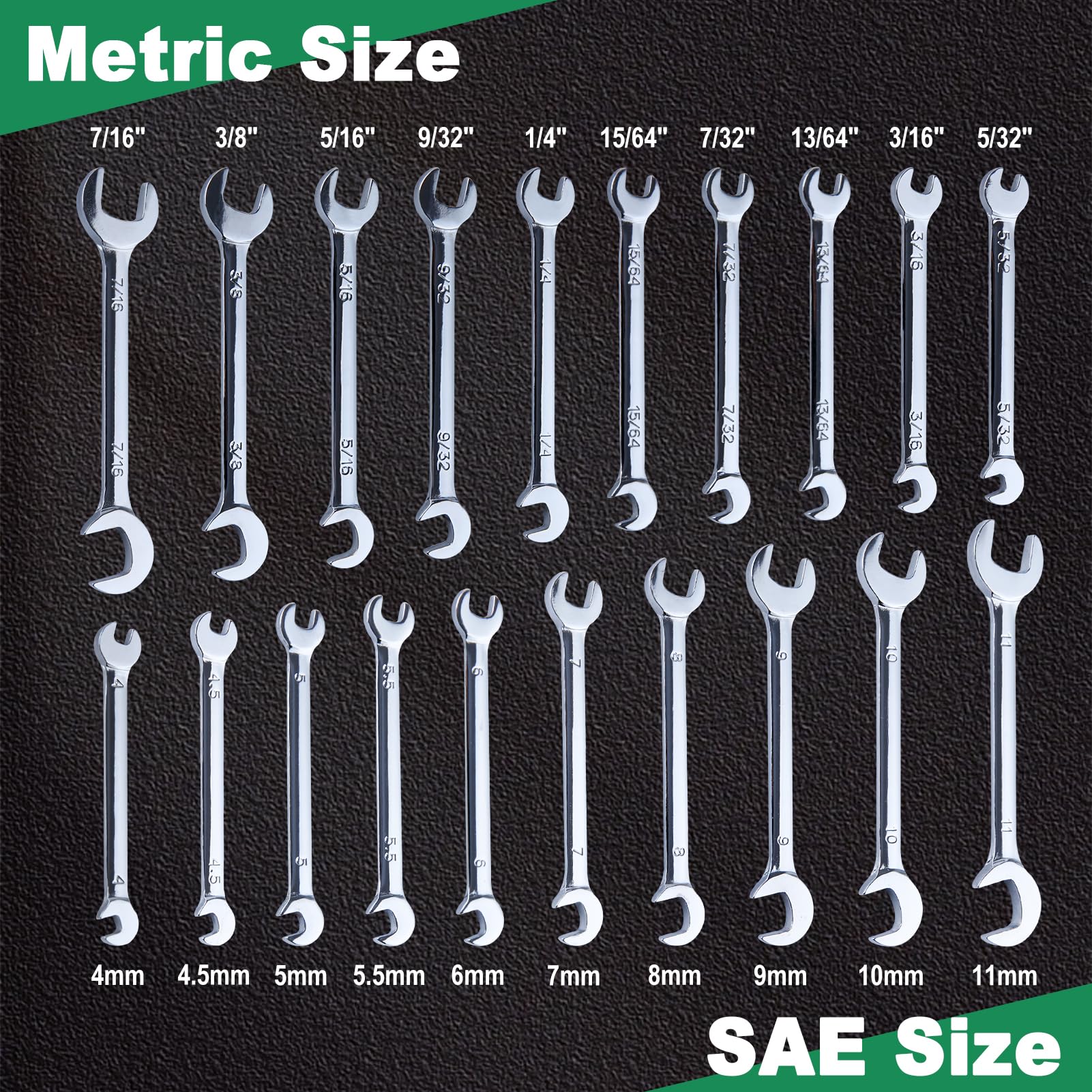 INJOYTEC Mini Double Open End Wrench Metric & SAE Wrench Set, 20-Piece with Storage Bag, Silver, 99mm - Image 4