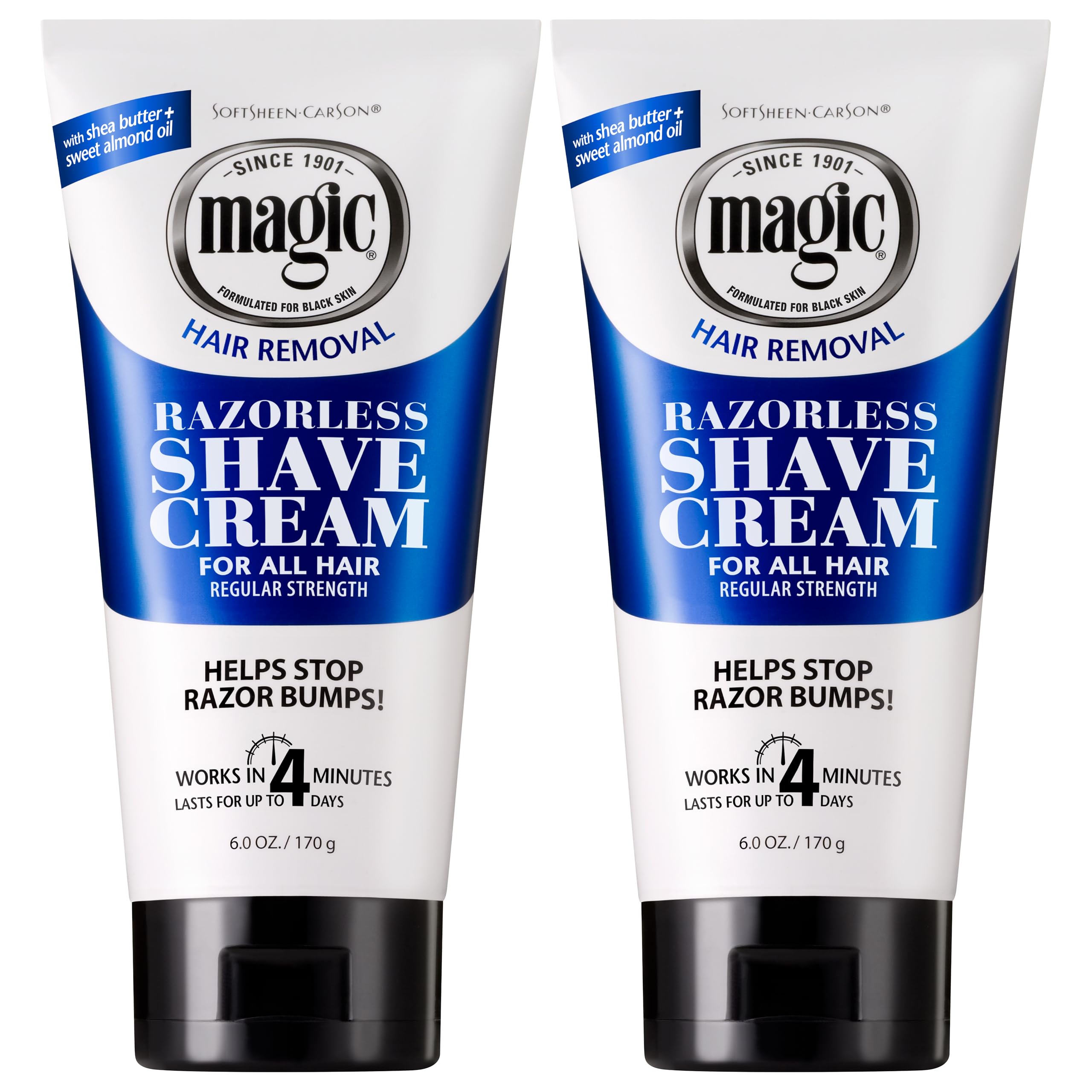 SoftSheen-Carson Magic Razorless Shaving Cream, Depilatory Hair Removal Cream for Body Hair, Regular Strength, Works in 4 Minutes, 2 Count