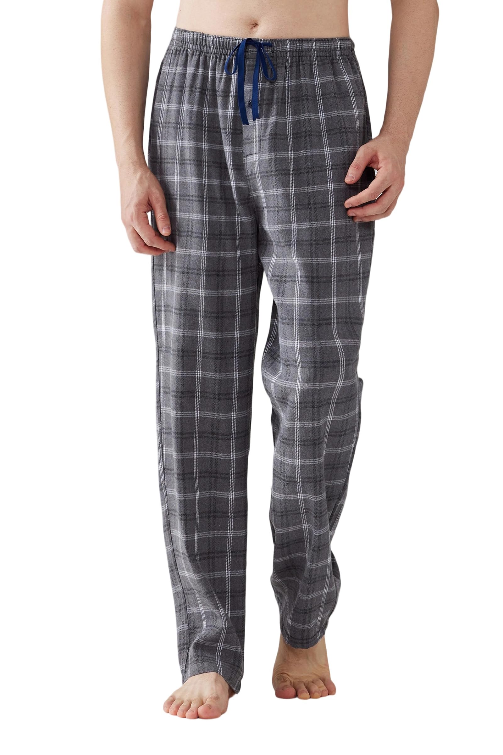 Jveyvth Herren Pyjamahose Flanell Baumwolle kariert Schlaf & Lounge Hose, PJ Hose mit Taschen und Knopfleiste