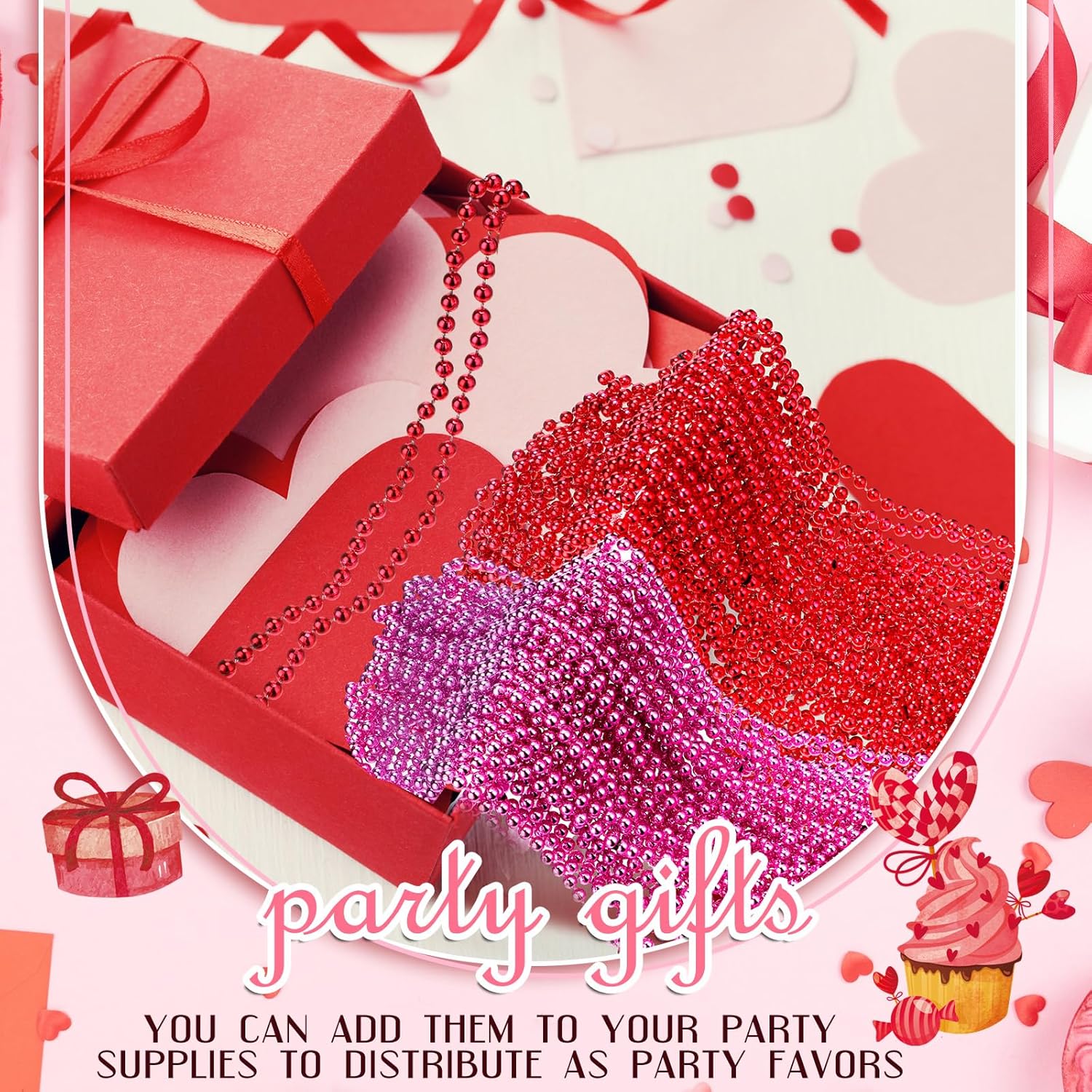 Bucherry 200 Pcs Breast Cancer Awareness Necklace 33 Inch 7 mm Pink Bead Necklace Decoration Bulk Red Round Beaded Costume Decor for Breast Cancer Accessories Souvenir Women Event Parade