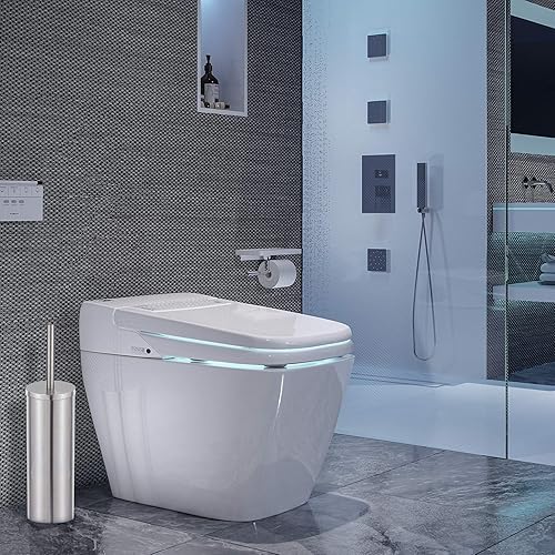 Miniatura 6 de DOWRY Cepillo de inodoro independiente de acero inoxidable y soporte con mango largo para organización de almacenamiento de baño, cepillo limpiador