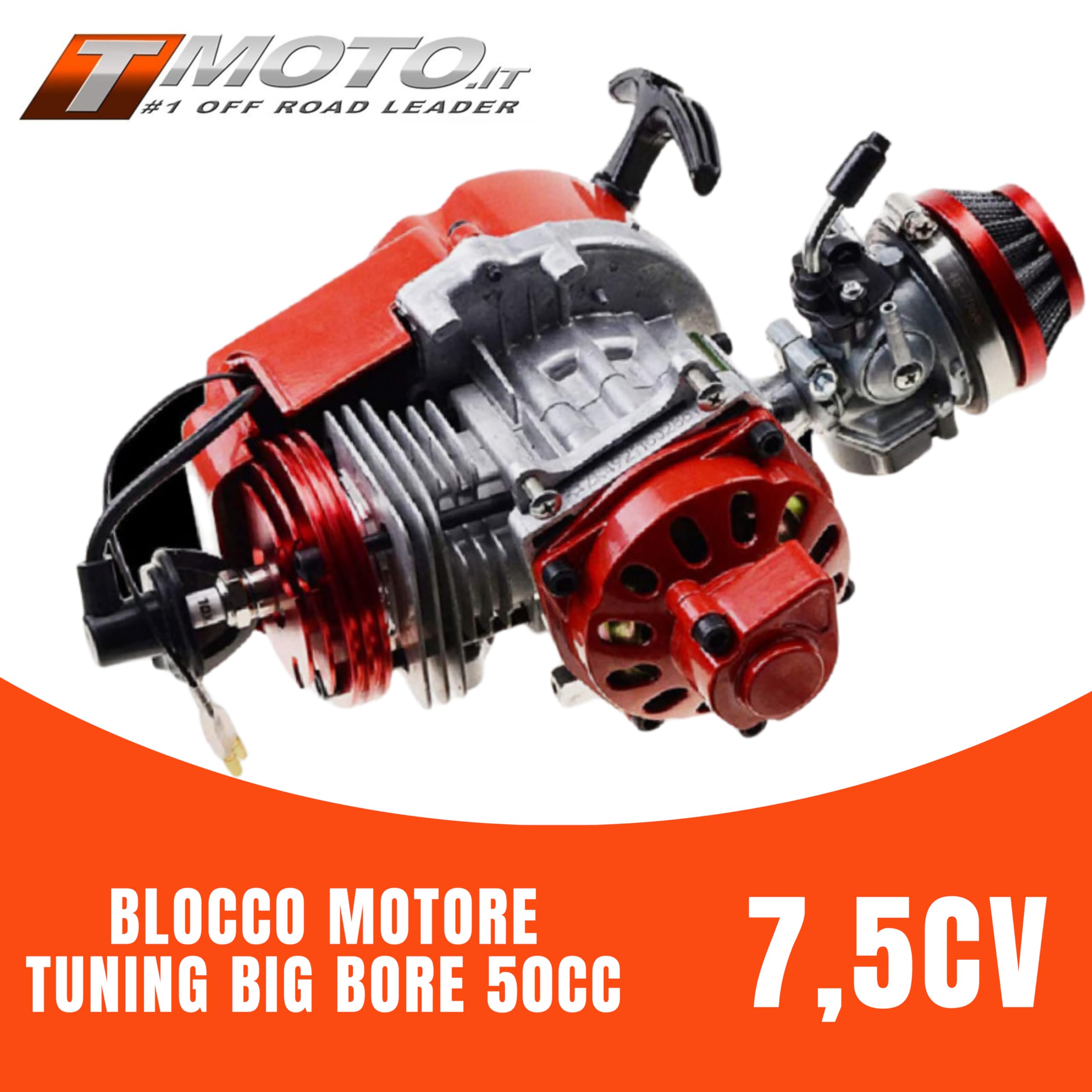 T-MOTO blocco motore 50 CC 7,5 CV minimoto e miniquad - Accessori moto e miniquad rosso - Motore minimoto a benzina