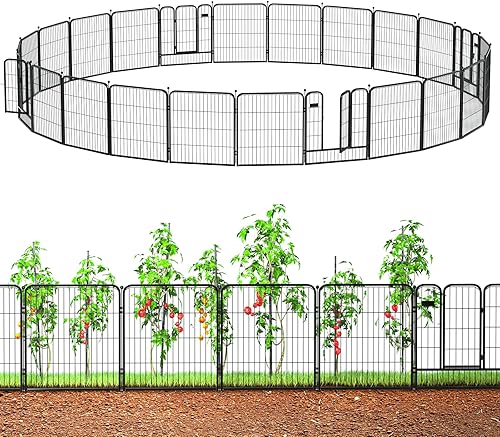 ZXMOTO Valla de jardín al aire libre con puerta, paquete de 24 unidades de 32 pulgadas de alto x 55 pies de largo, metal resistente, cercado