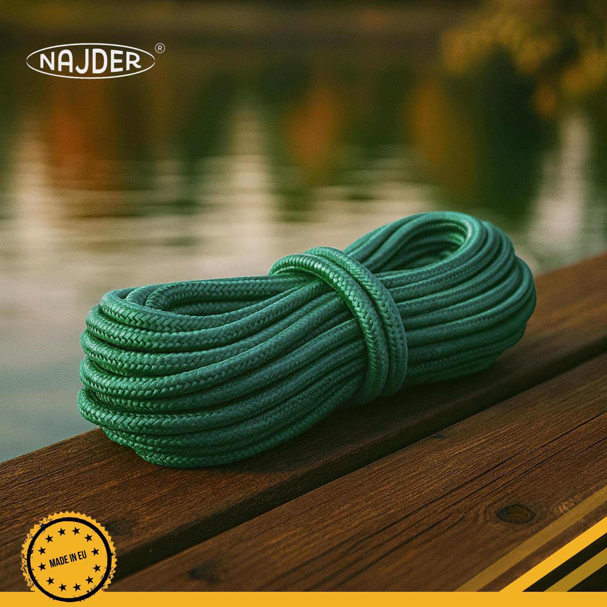 NAJDER Corda in polipropilene verde diametro 20 mm lunghezza 20 m, carico di rottura 34200 N, corda intrecciata universale, paracord, per campeggio, sopravvivenza, giardino, legatura, artigianato