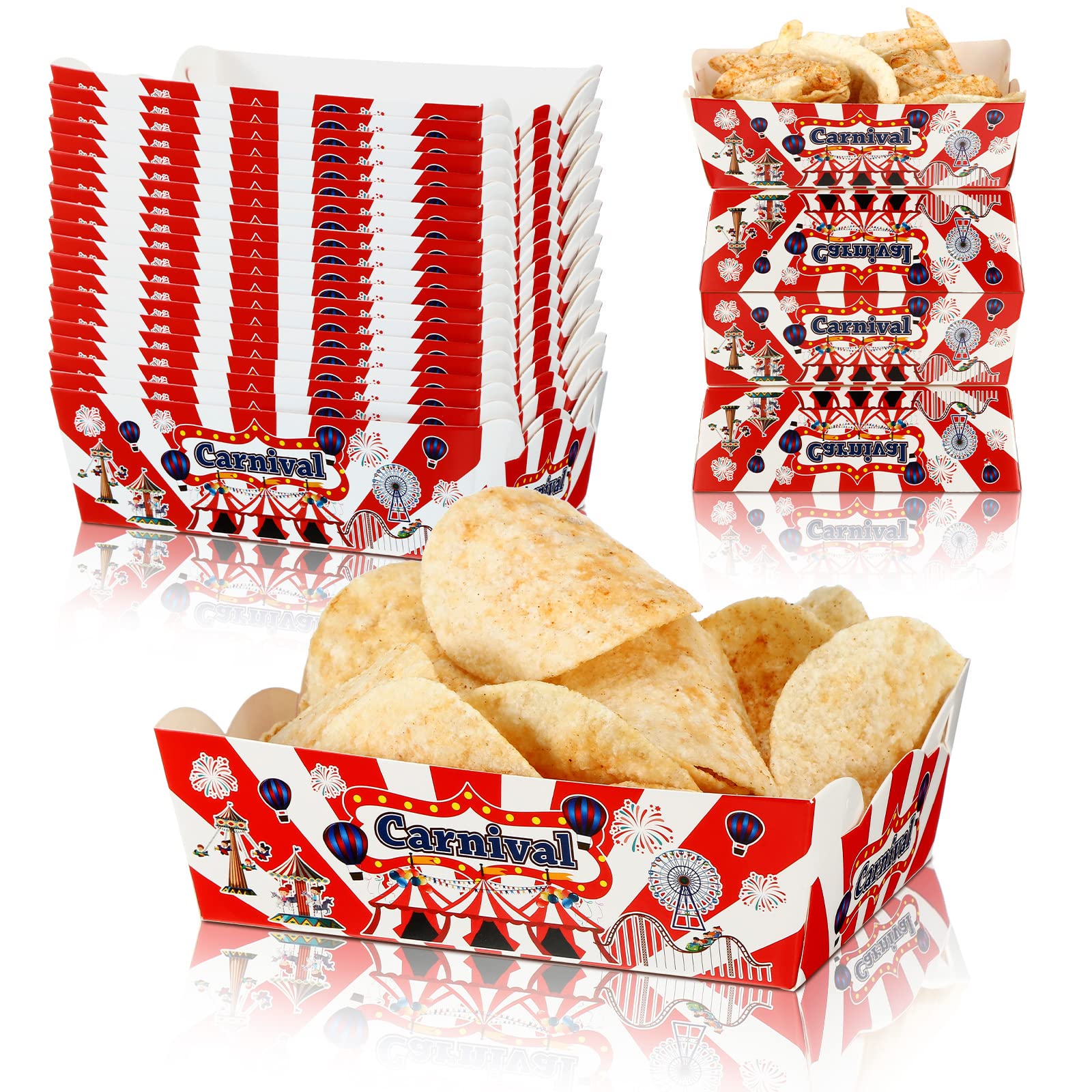 Cunhill 60 Pack Carnival Party Decorations Carnival Birthday Decorations Paper Food Serving Tray Paper Boats for Concession Food, Condiment