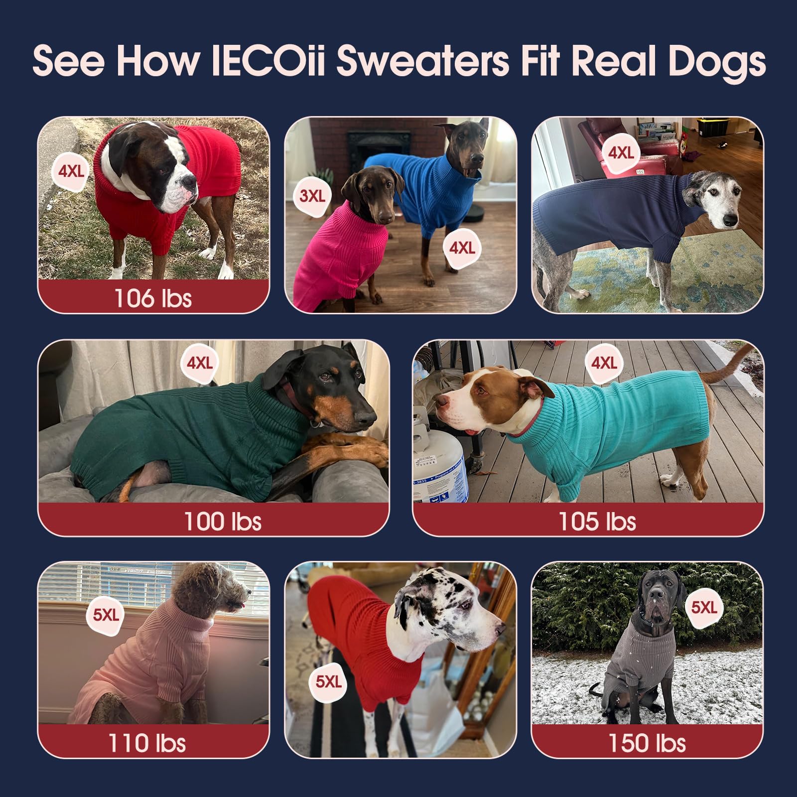 IECOii Felpe per cani, maglione da cane a collo di tartaruga per grandi cani ragazza ragazzo, maglia ad alto collo per indossare all'aperto al tempo freddo (-marrone, 4XL)