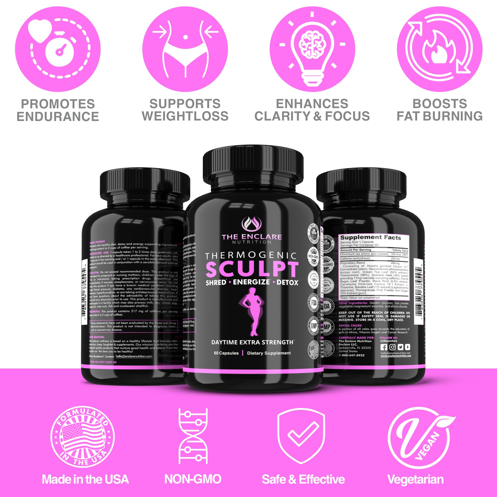 Thermogenic Fat Burner, Appetite Suppressant, Weight Loss Supplement for Women & Men, Metabolism, Energy, Focus, Brain, Caffeine Pills with Chromium, Green Tea Extract, L Theanine, Sculpt 60 Capsules — Amazon image 5