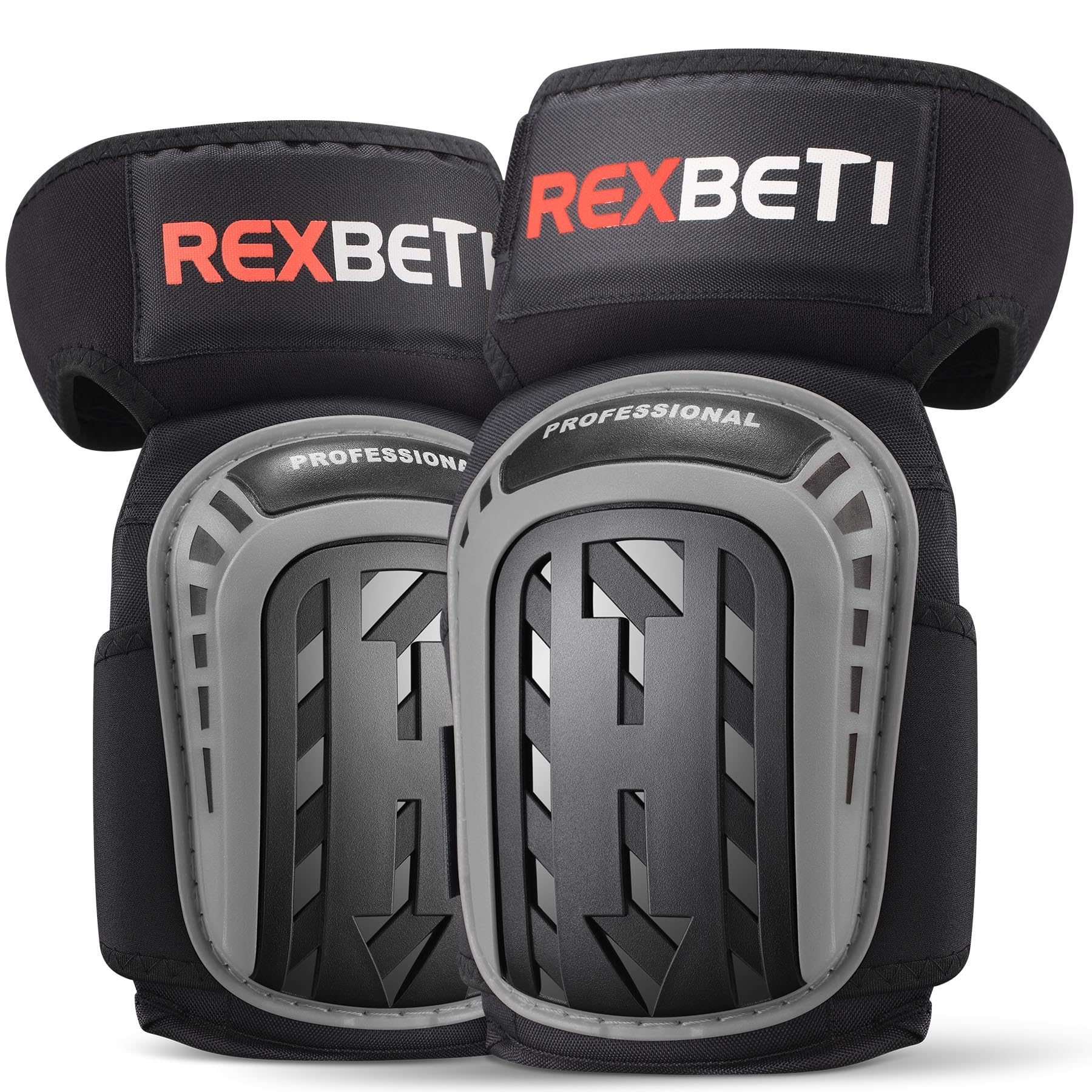 REXBETI Knee Pads for Work, Construction Knee Pads for Men, Heavy Duty Comfortable Anti-slip Foam Gel for Gardening Flooring and Cleaning, Strong Stretchable Straps, Gray