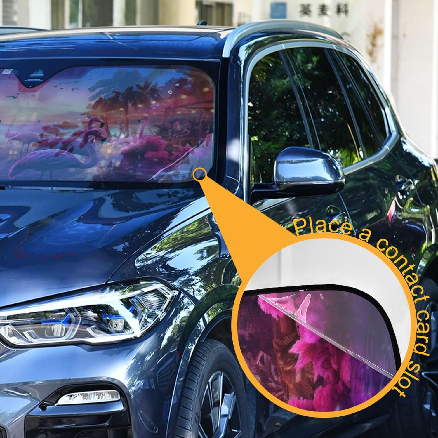 Car Windshield Sun Shade Foldable, Beach Flamingo Sun Shade for Car Truck Window Front Windshield, Blocks UV Rays Sun Visor Protector Sun Heat Reflector to Keep Your Vehicle Cool, M