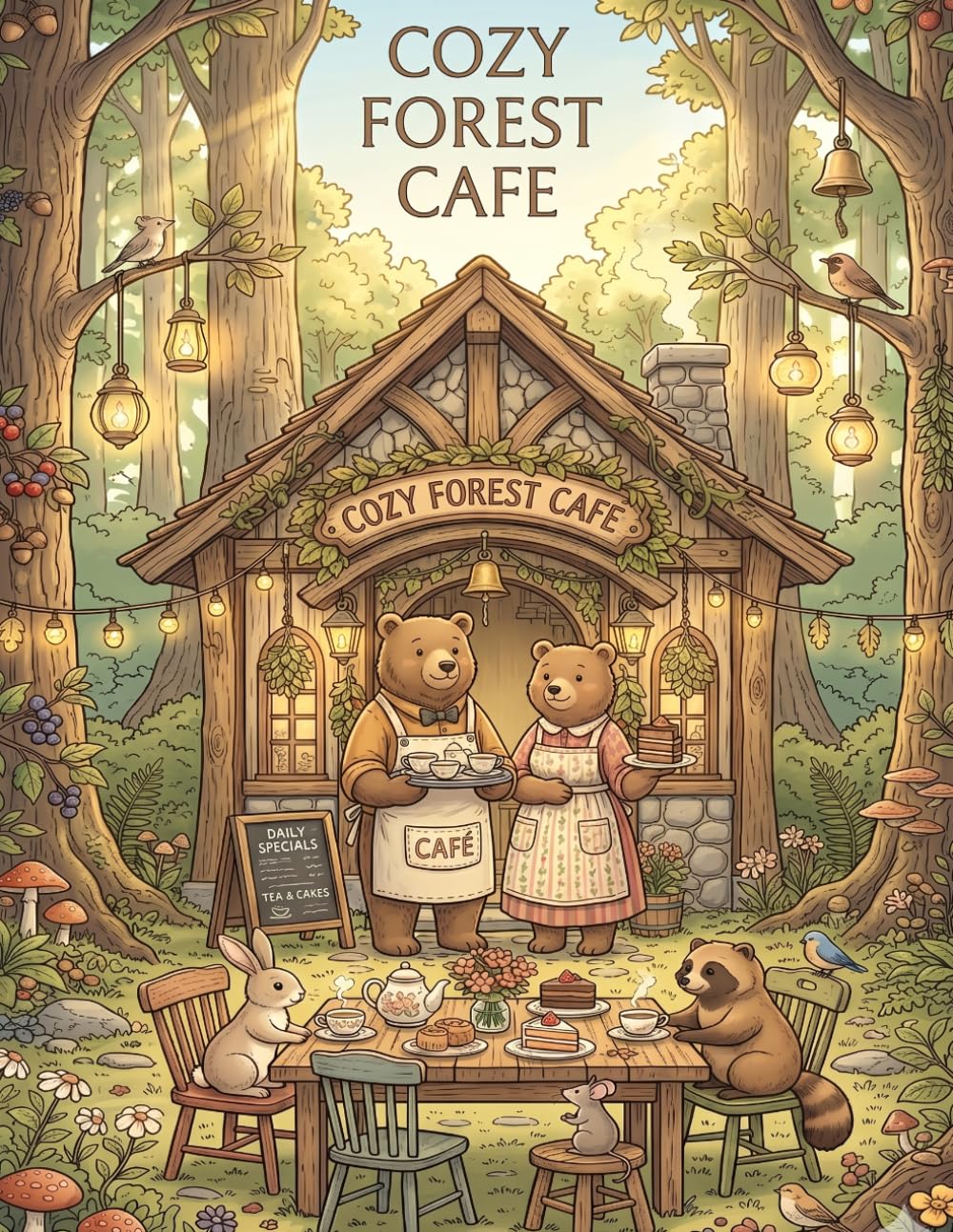 Cozy Forest Cafe: A Cozy Woodland Coloring Book with Cute Animals, Relaxing Cafe Scenes, and Whimsical Nature for Adults and Teens