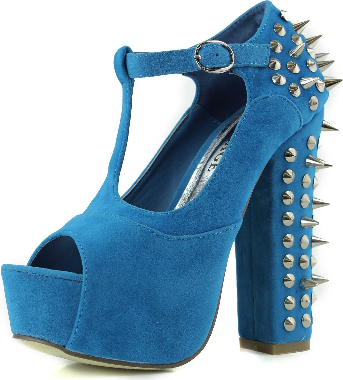 Vintage Women's Francheska-10 Blue Studs Spikes Peep Mary Jane Sandals Shoes, Blue, 6.5