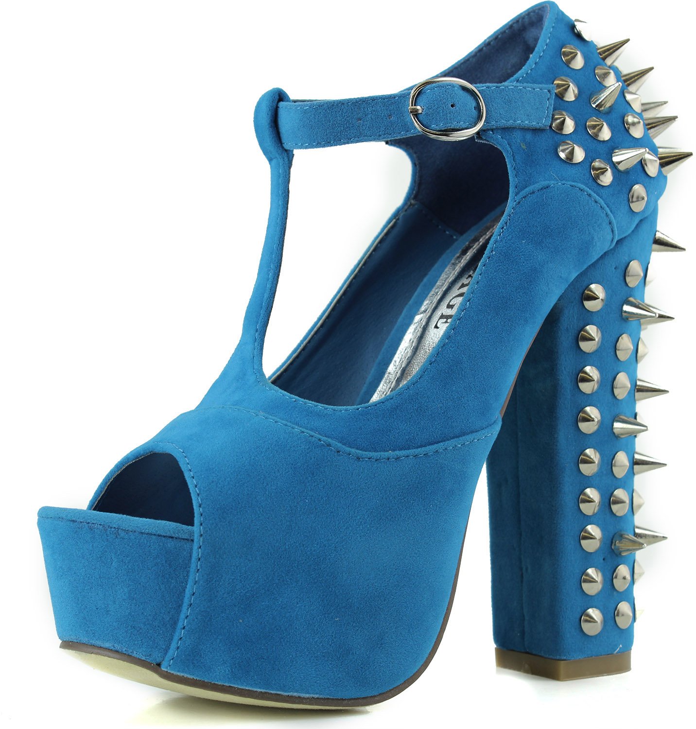 Vintage Women's Francheska-10 Blue Studs Spikes Peep Mary Jane Sandals Shoes, Blue, 6.5