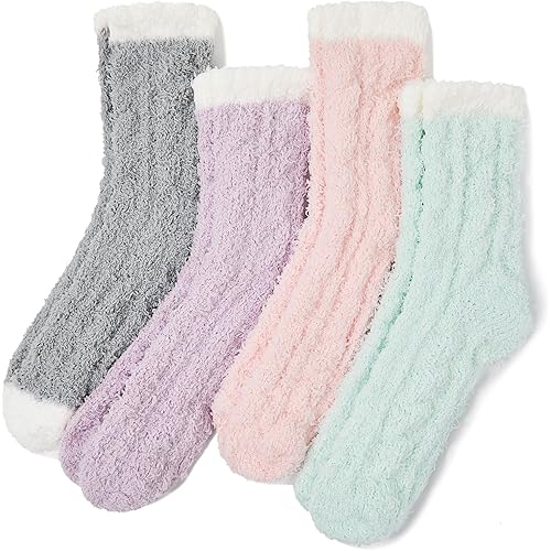 Azue Fuzzy Warm Slipper Socks Women Super Soft Microfiber Cozy Sleeping Socks 6 or 5 Pairs