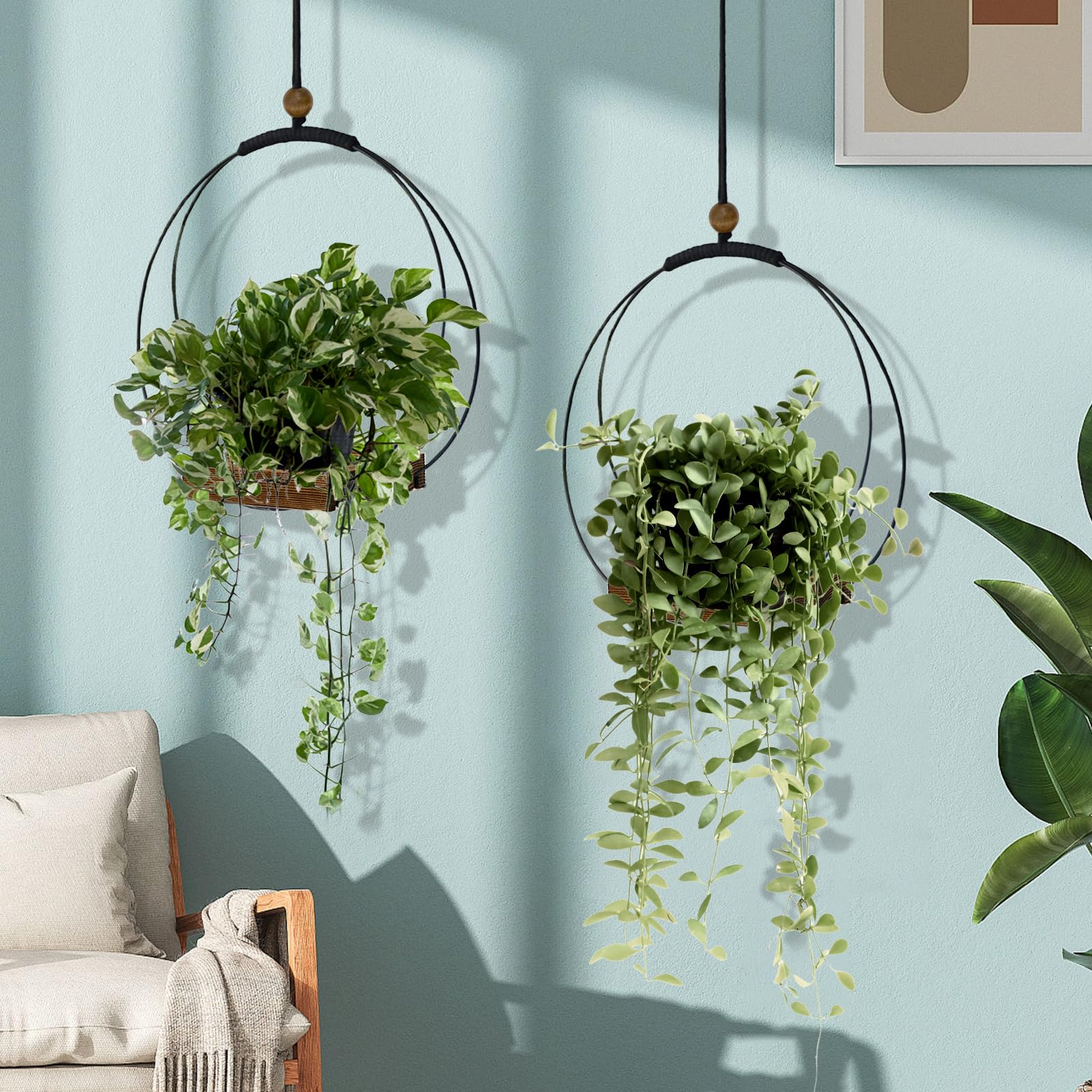 Support De Plantes Avec Base En Bois Bohème à Suspendre Pour Plantes D' Intérieur - Support Décoratif Pour Pot De Fleurs Pour Mur, Fenêtre, Décoration De Chambre (#4