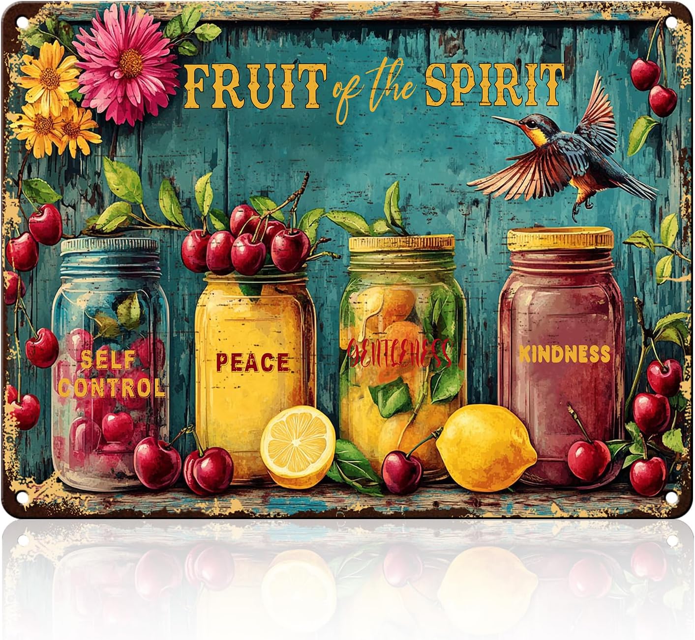 Fruit of The Spirit Peace Kindness Decor Poster Metal Tin Sign Hanging Retro Plaque Kitchen Poster Cafe Bar Pub Store Garden Farmhouse 12x16 Inch