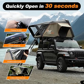 Naturnest Sirius 1 Hardshell Rooftop Tent, Clamshell Pop Up Car Roof Tent for 2-3 Person Camping, Waterproof UV-Resistant 4 Season Overland Tent for SUV, Truck, Jeep, Van, Trailer