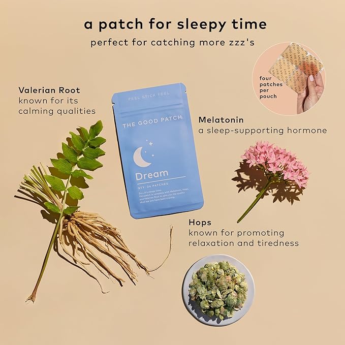 The Good Patch Plant Powered Sleep Support - Sustained Release Dream Patch with Melatonin, Hops, Valerian Root (8 Total Patches)