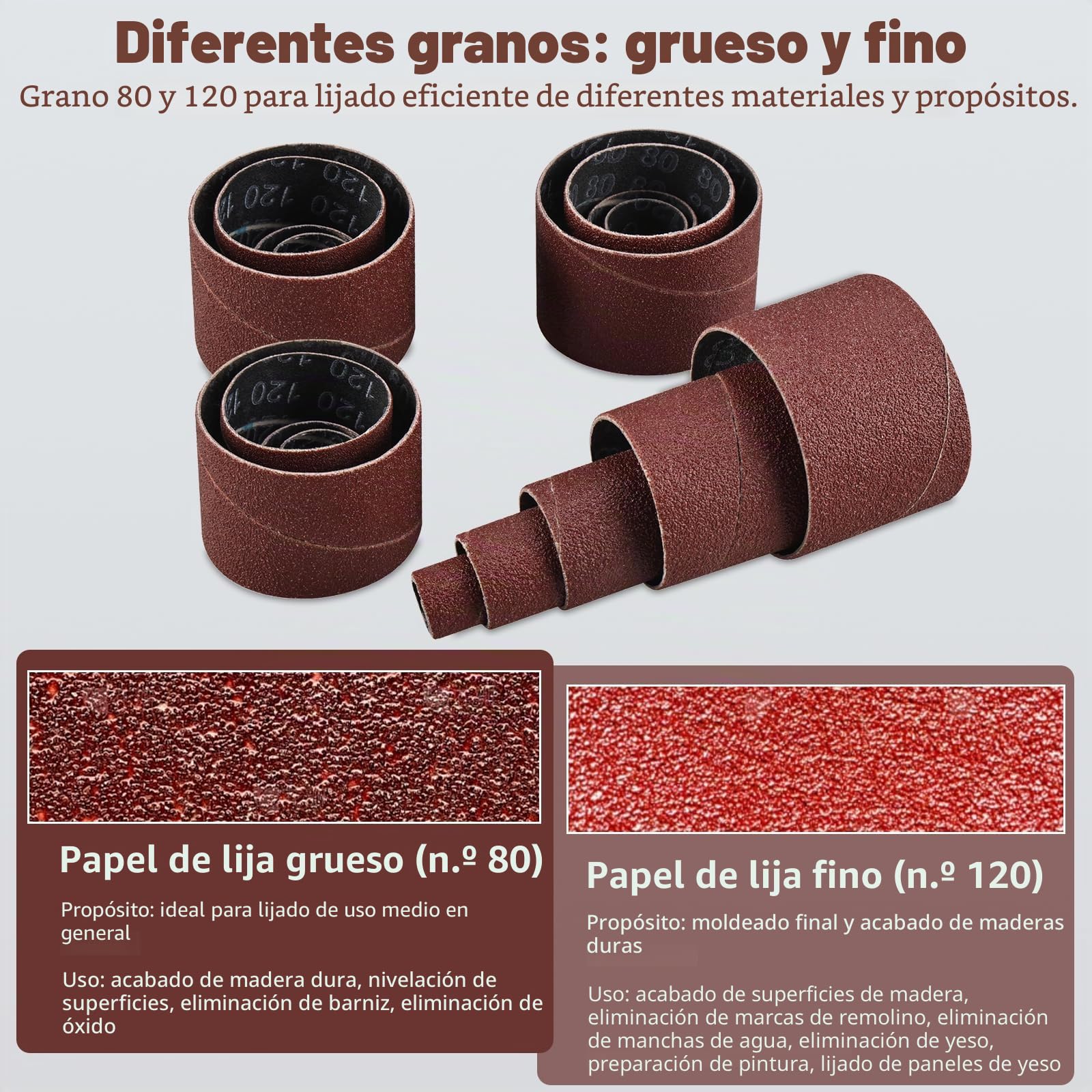 FreeTec 25 piezas Tambores de Lijado, Mangas de Lijado Grano 80 y 120, 1/8" 1/4" Kit Cilindros de Lijado, Tambor Lija de Madera para Taladro, Ø12 18 23 31 50 mm