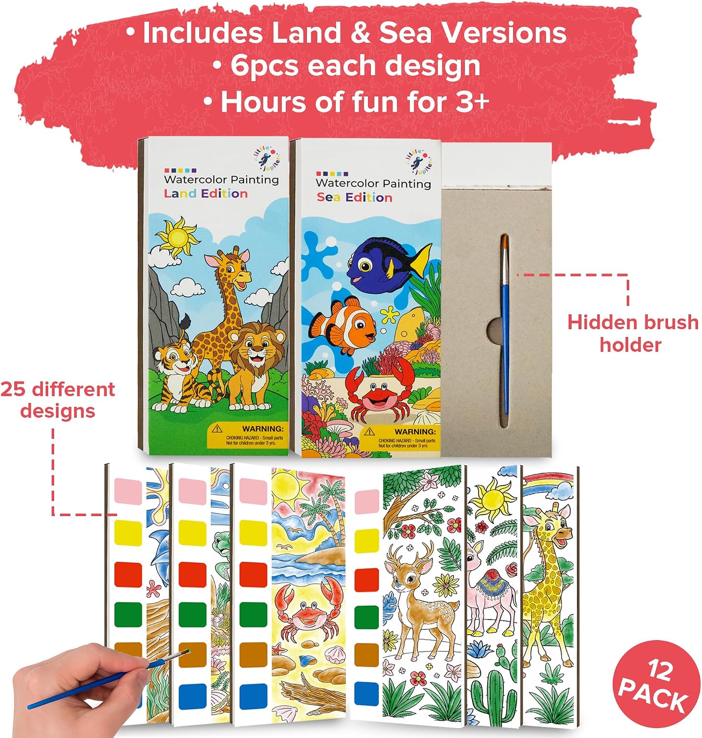 Paint with Water Books for Kids - Land & Sea Animal Editions - Prizes for 3 & Up Years Old - Birthday Bulk Party Favors - Perfect for Party Favor Bag - Prizes for Classroom - Prizes for Games (12pc)