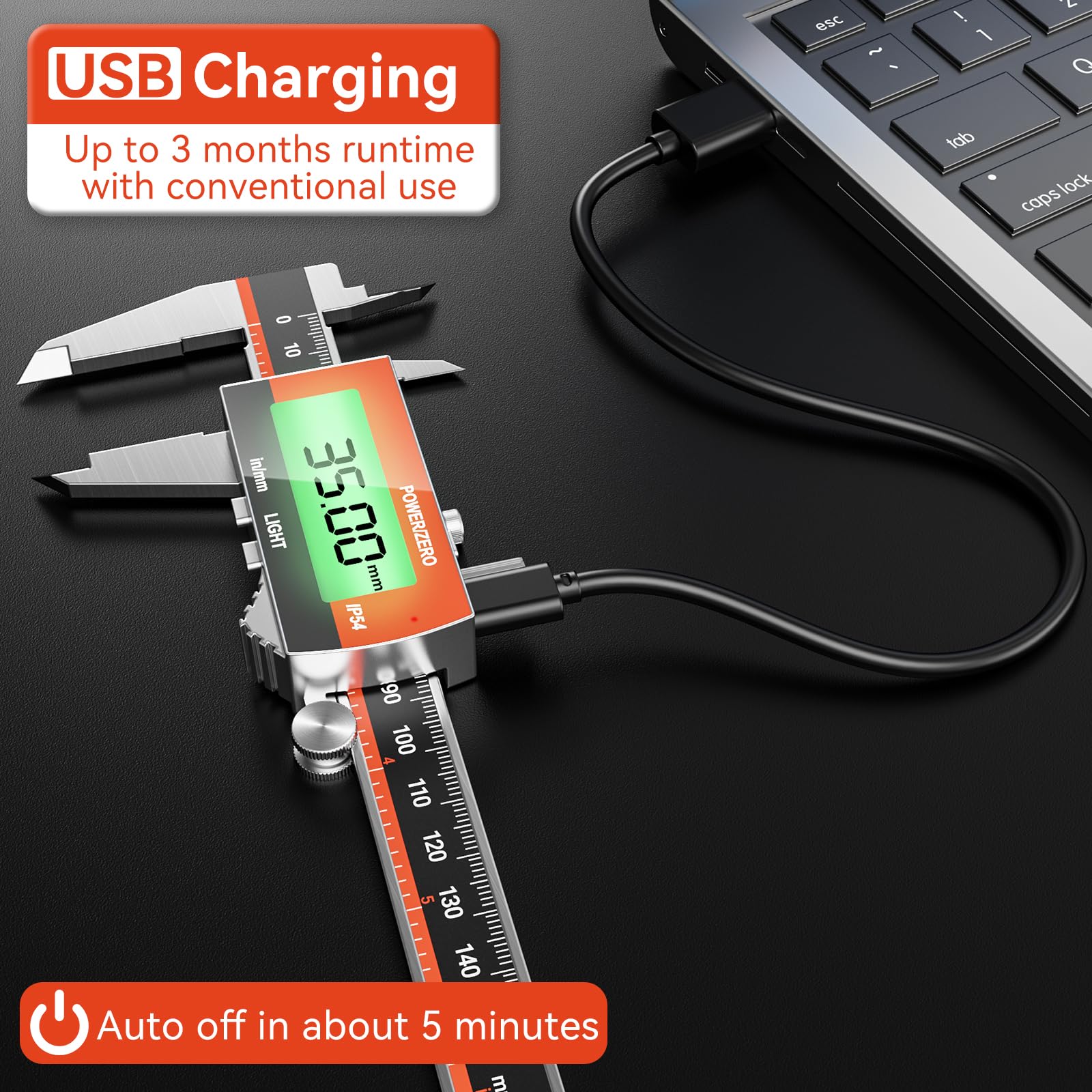 Preciva Pied à Coulisse Numérique Rechargeable avec Rétroéclairage,150mm Pied a Coulisse Digital, Écran LCD Grand, Étanche IP54, Conversion Mm/Pouce - Pied à Coulisse Numérique de Précision