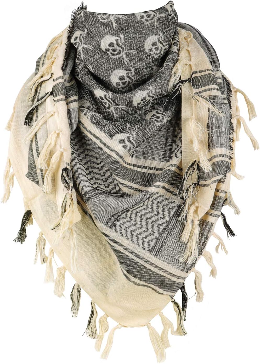 GERINLYCotton Shemagh Tactical Desert Scarf Skull Pattern Arab Keffiyeh Thickened Scarf Wrap for Men and Women