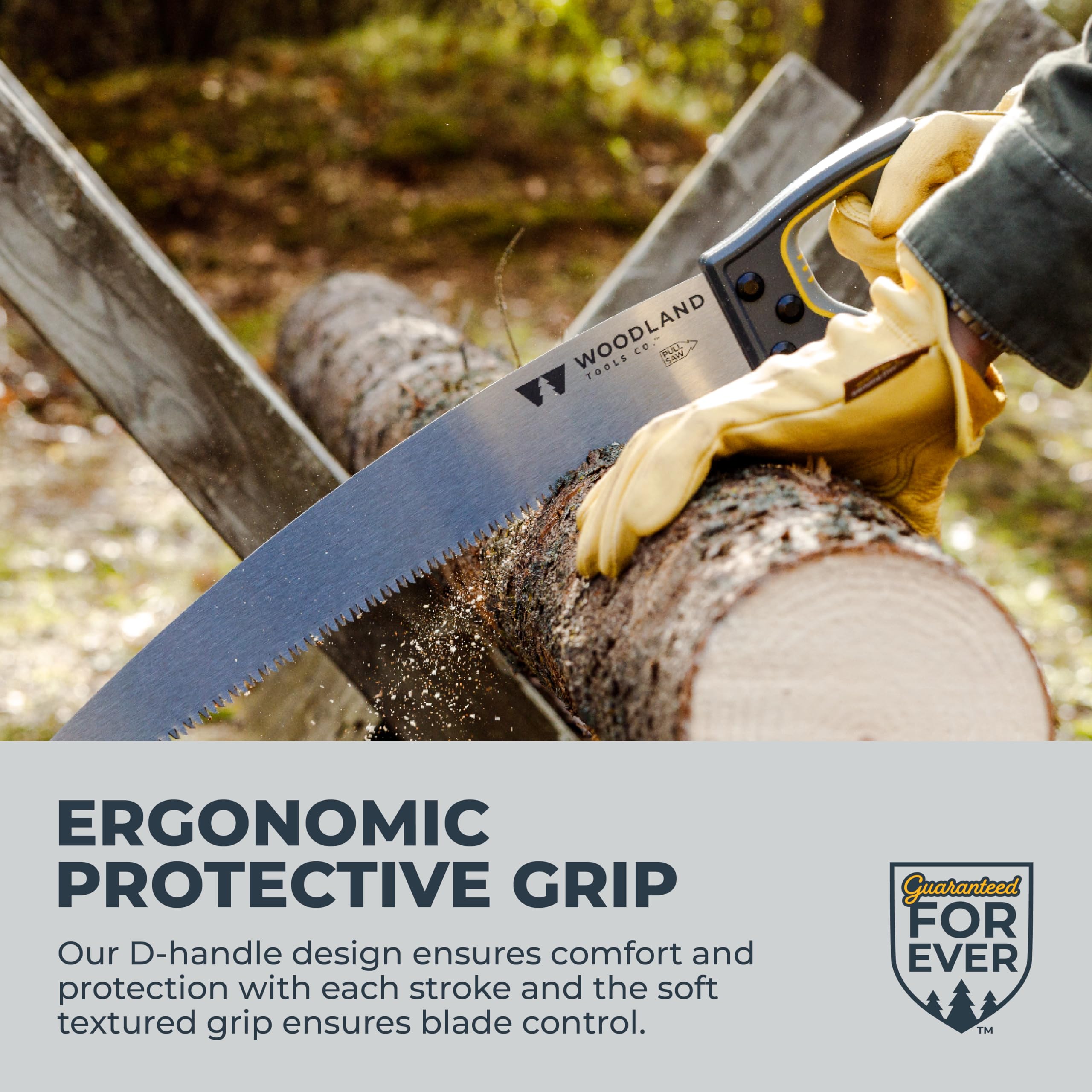 Woodland Tools Co. - Sierra de podar con mango en D, sierra de jardinería duradera con agarre ergonómico para podar ramas y cortar madera muerta