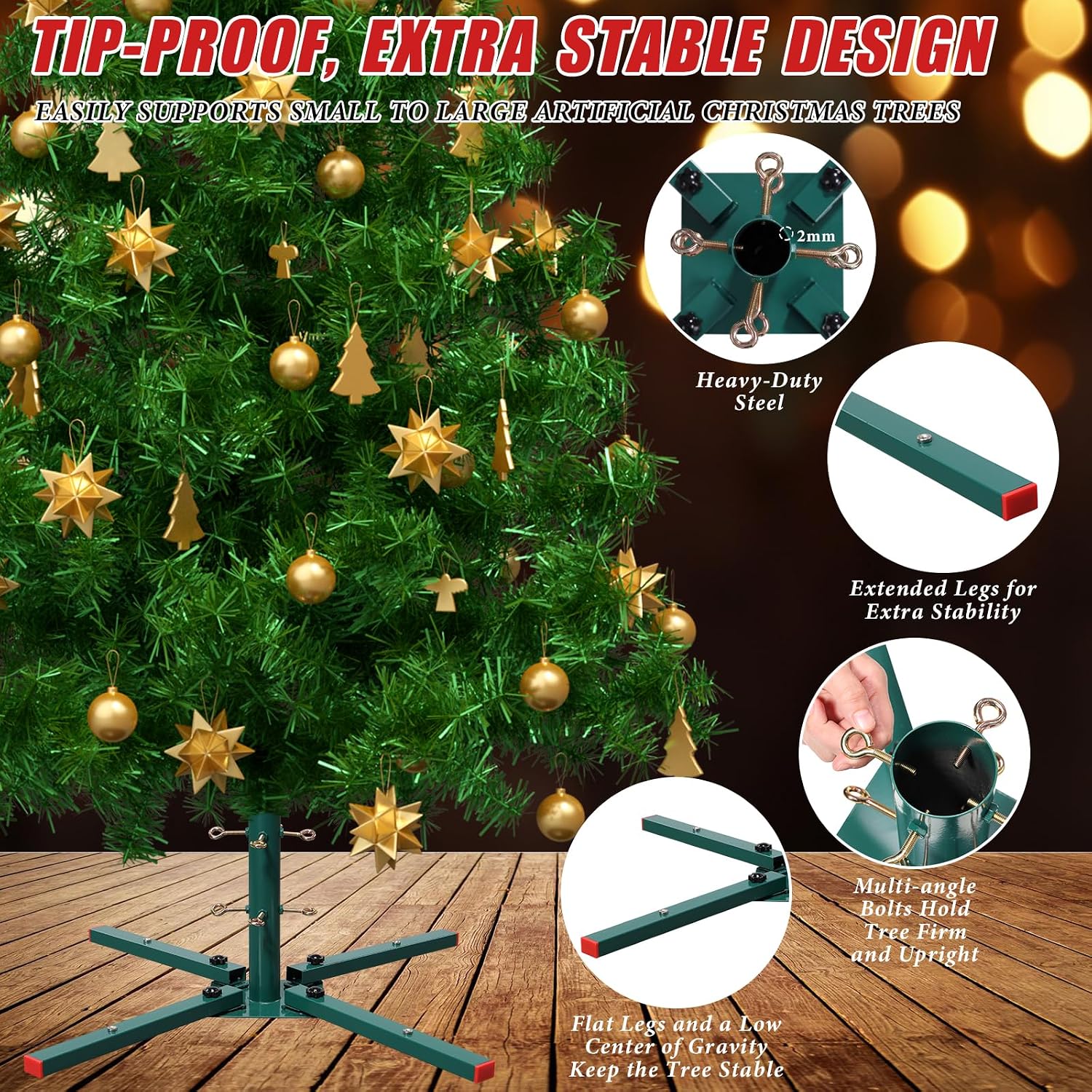 Wefaith Christmas Tree Stands For Artificial Trees - Heavy Duty Cast Iron Metal Holder Base,Adjustable 0.75"-1.6" Trunk,Universal Fake Xmas Tree Stand Replacement Fits Up To 7.5 FT Tree
