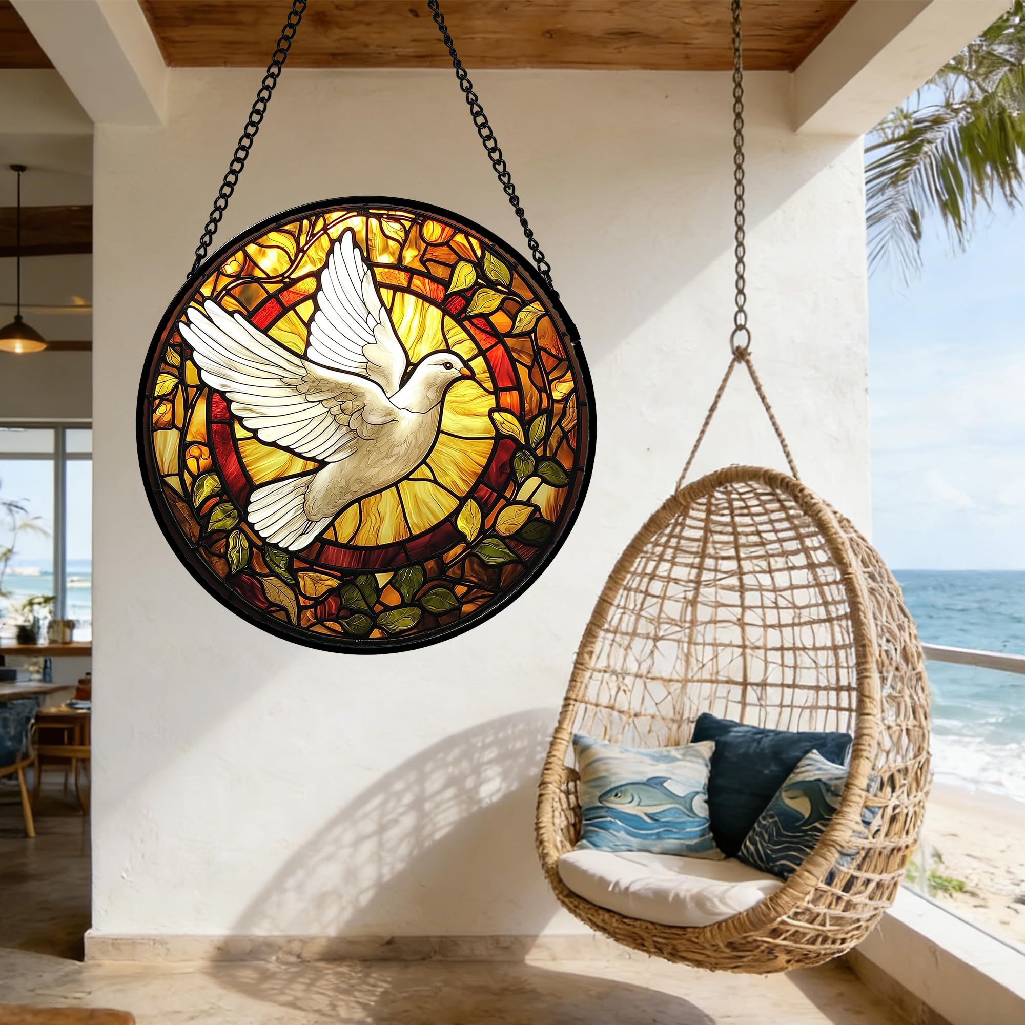 DASTOLL Buntglas-Fensterbehang, fliegende weiße Tauben-Sonnenfänger, Diamant-Glas-Panel-Behang, niedliche Vögel, Sonnenfänger, Dekoration für Geburtstag, für Frauen, Männer, Ehefrau, Tante und Mutter