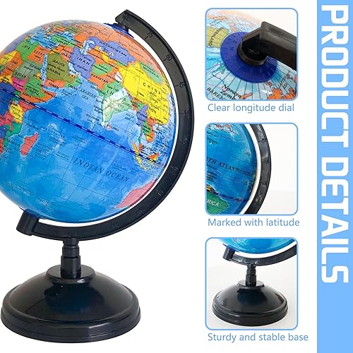 Miniatura 4 de Globo mundial geográfico de 6 pulgadas para niños, globo educativo con soporte, decoración decorativa giratoria de mapa del mundo, globo político