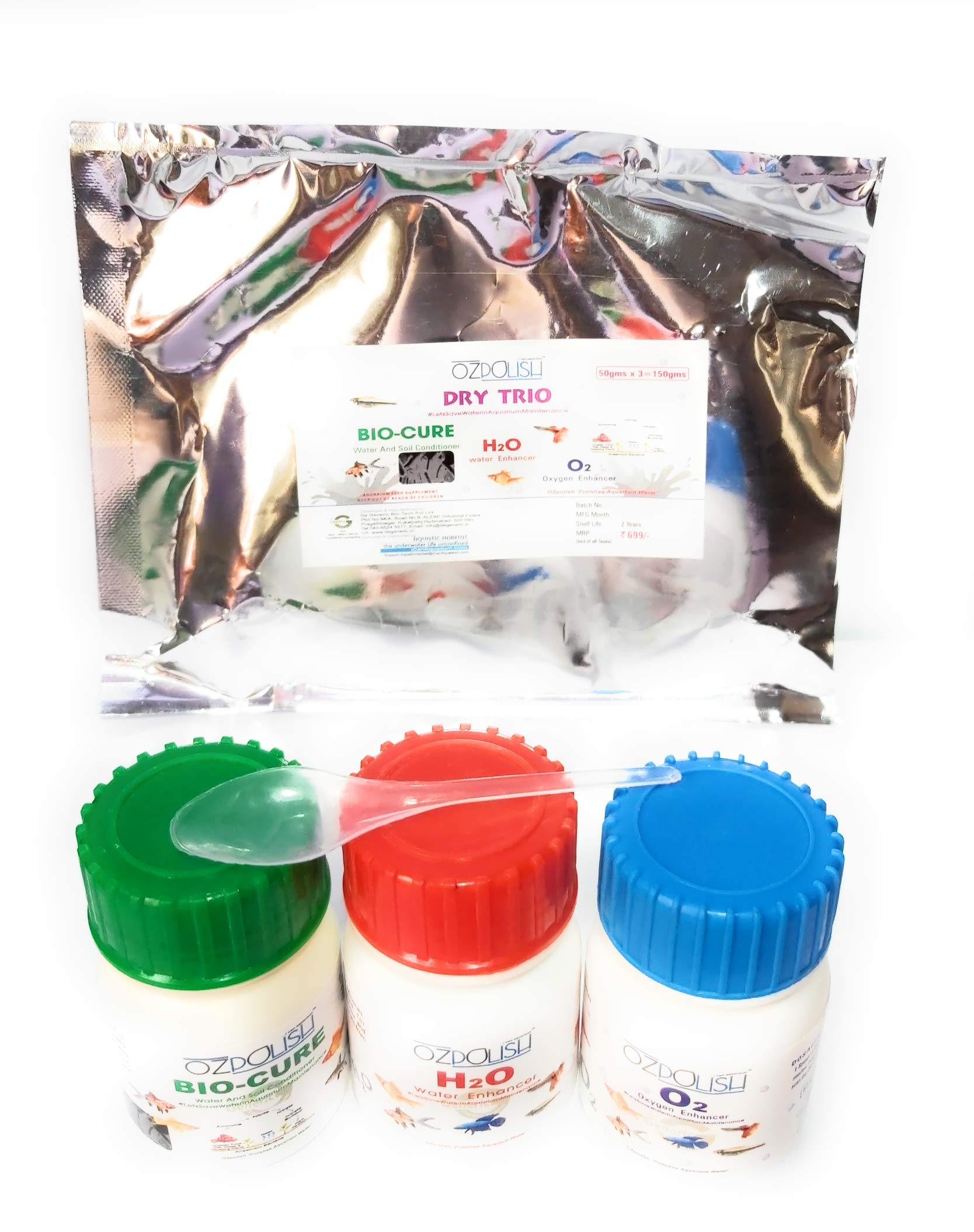 OZPOLISHDry Trio by Aquatic Habitat | OZPOLISH Bio-Cure 50g + OZPOLISH O2 50g + OZPOLISH H2O 50g |for Aquarium Use Only | Dry, Net Weight 150g