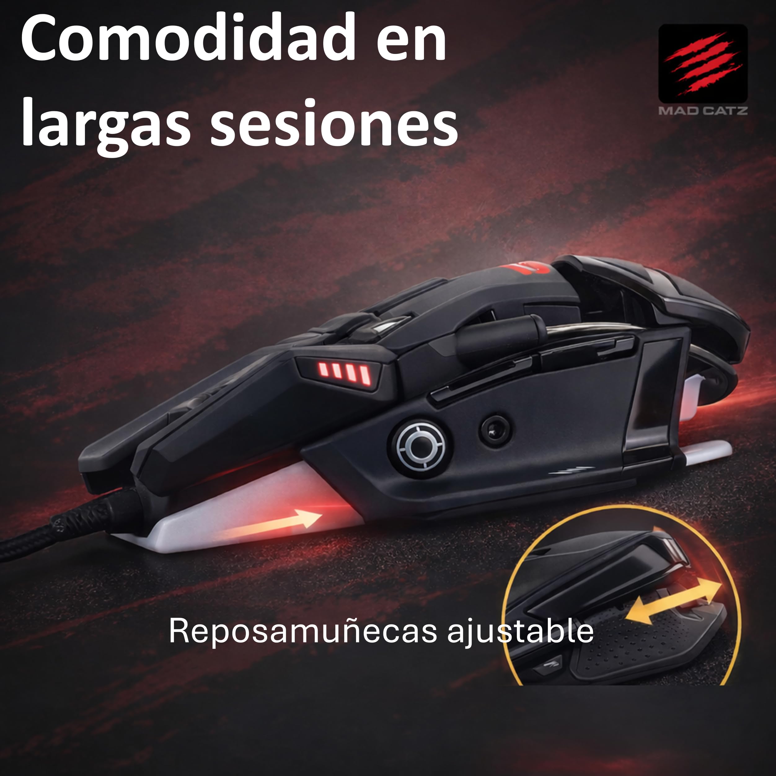 Ratón Gaming Mad Catz R.A.T. 4+ – Sensor Óptico 7200 DPI – 7 Botones Programables – Diseño Ergonómico Ajustable – PC