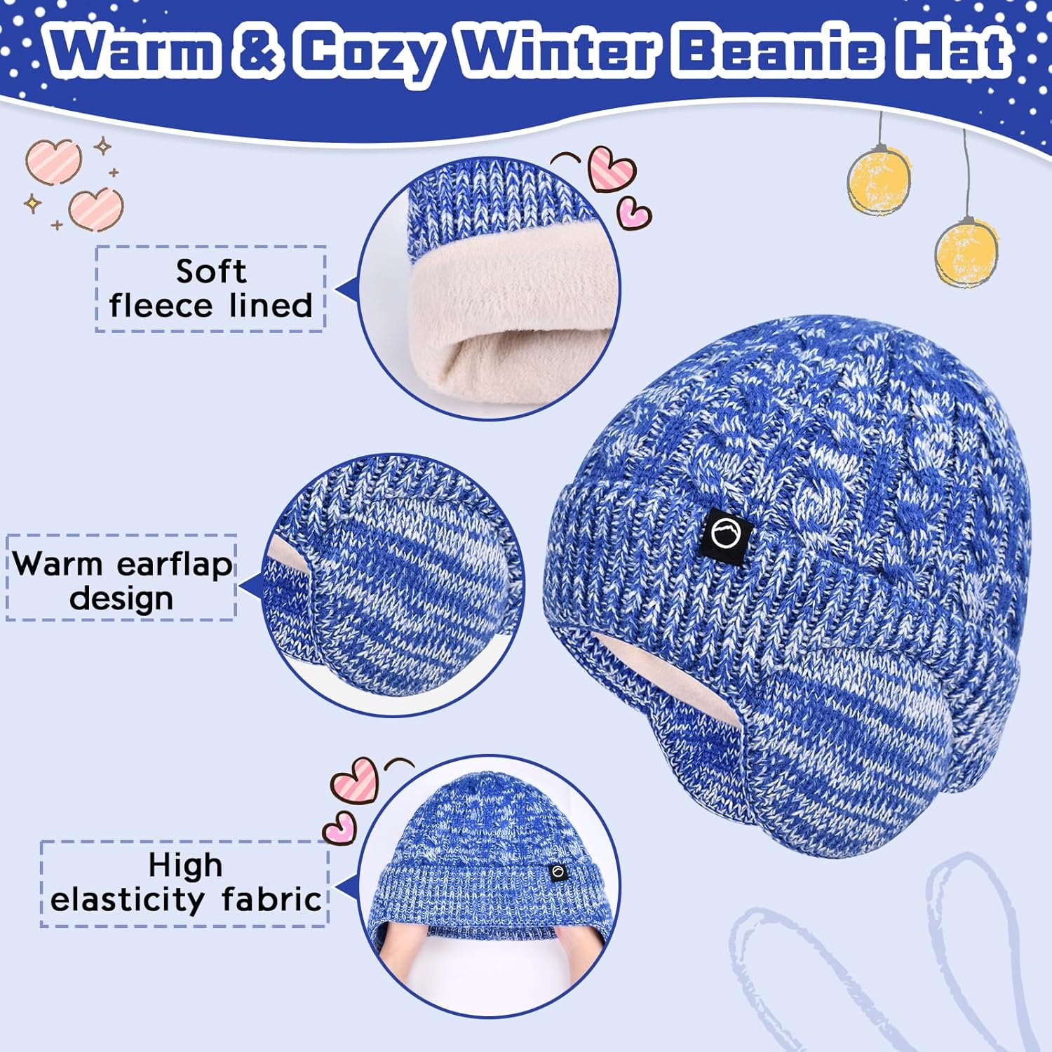 ZOORON Kids Winter Hat Gloves Scarf Set,Girls Boys Toddler Beanie with Earflaps Neck Warmer Gaiter Mittens Fleece Lined Set - Image 2