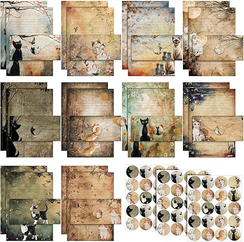 Miniatura 75 de TaoBary Juego de 160 piezas de papel de papelería, 50 papeles de papelería de doble cara con 50 sobres a juego y 60 calcomanías de puntos redondos,