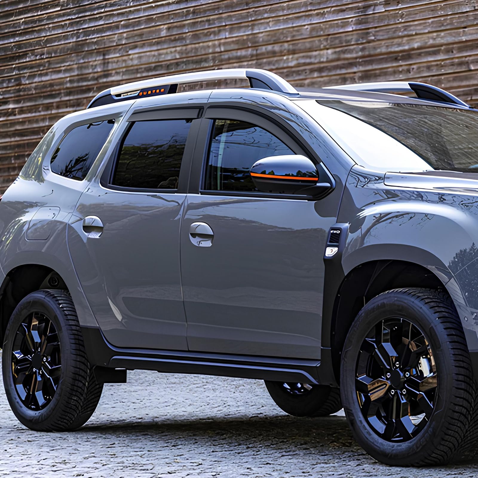 GEARMONSTER Déflecteurs d'air compatibles avec Dacia Duster II 2018-2023, autocollants, déflecteur de vent pour vitre de voiture, protection contre la pluie, 4 pièces, Noir
