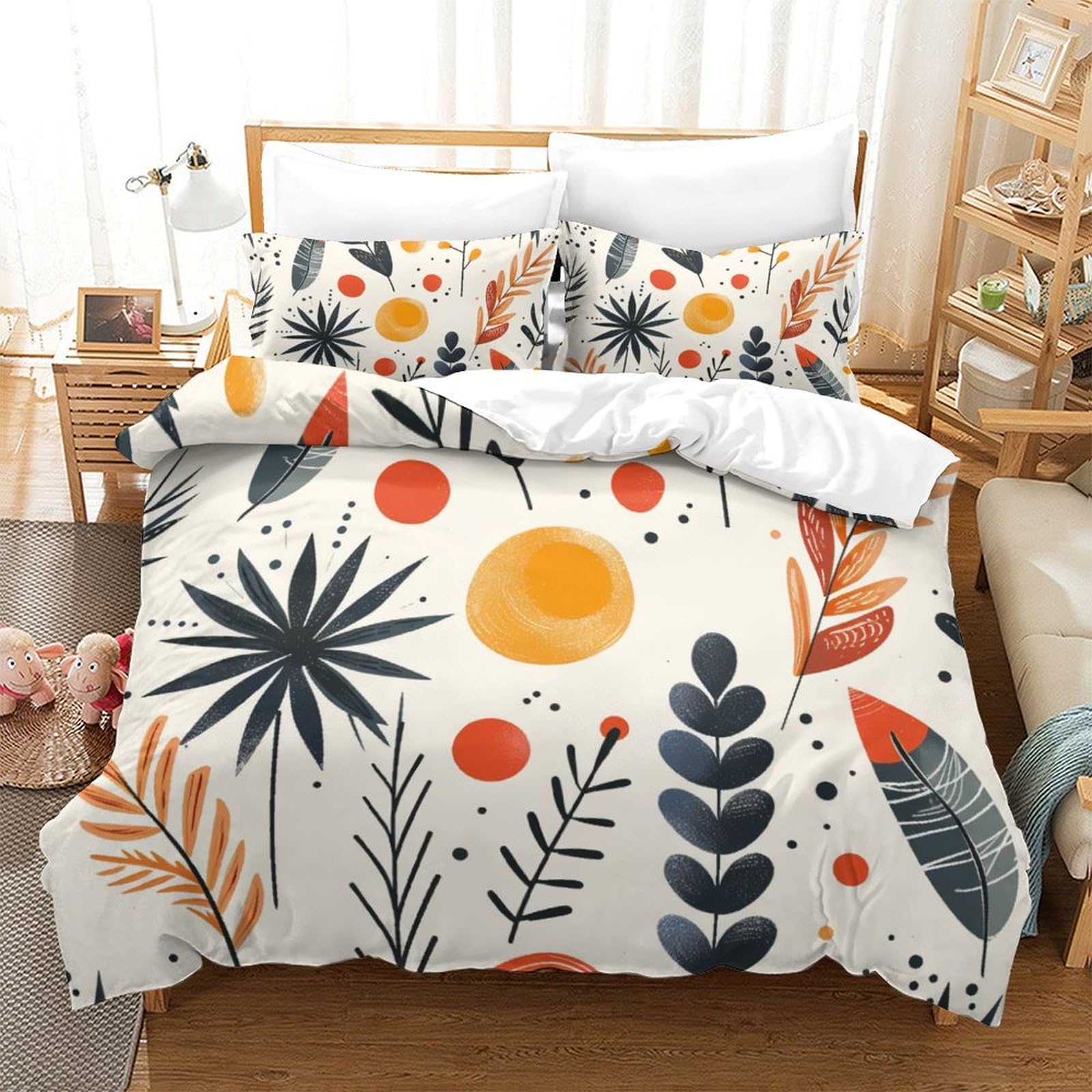 Housse de couette microfibres 260x220cm motif feuilles tridimensionnel pour grand lit adulte