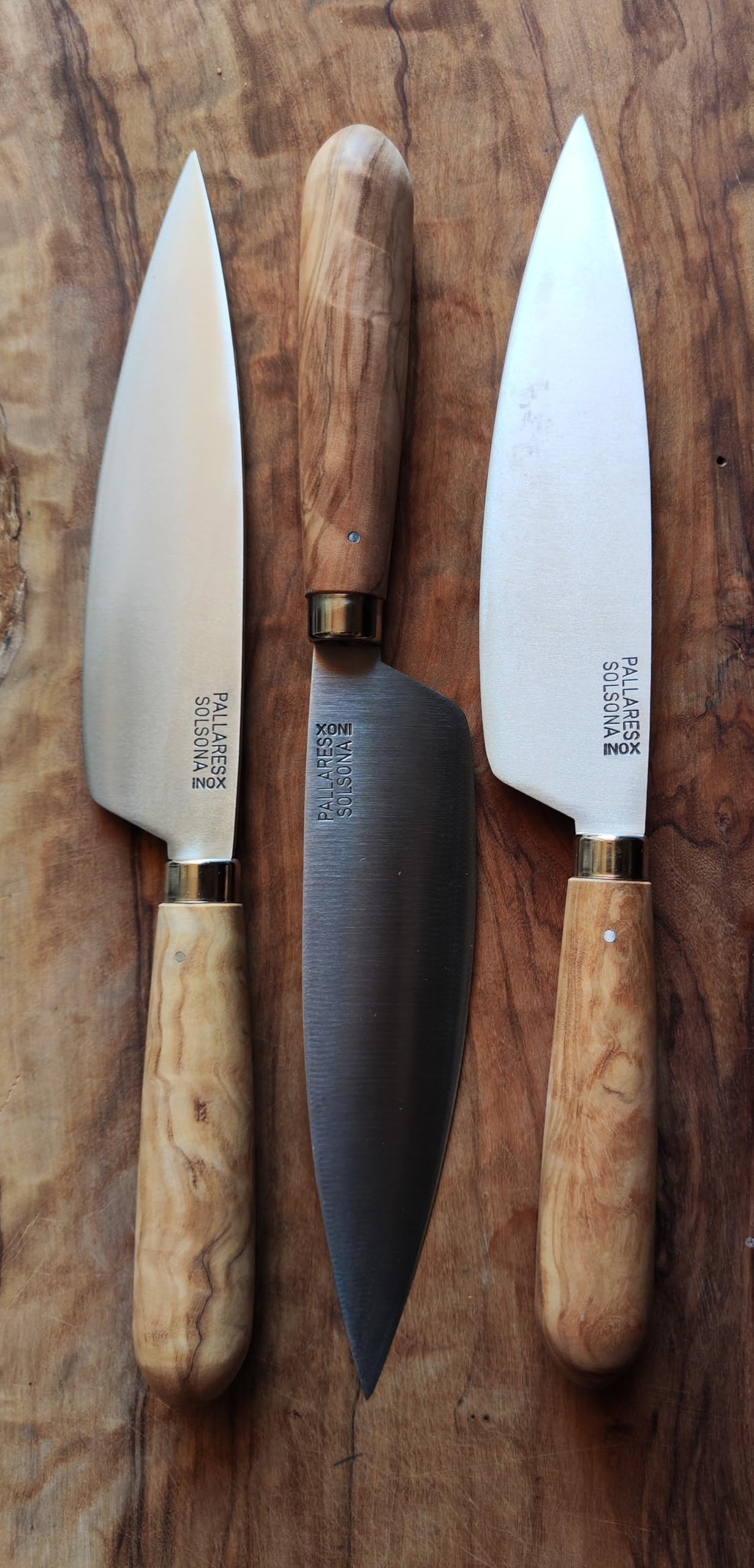 PALLARES Cuchillo Cocina Mango Redondo Madera de Olivo.Acero Inoxidable 16cm.