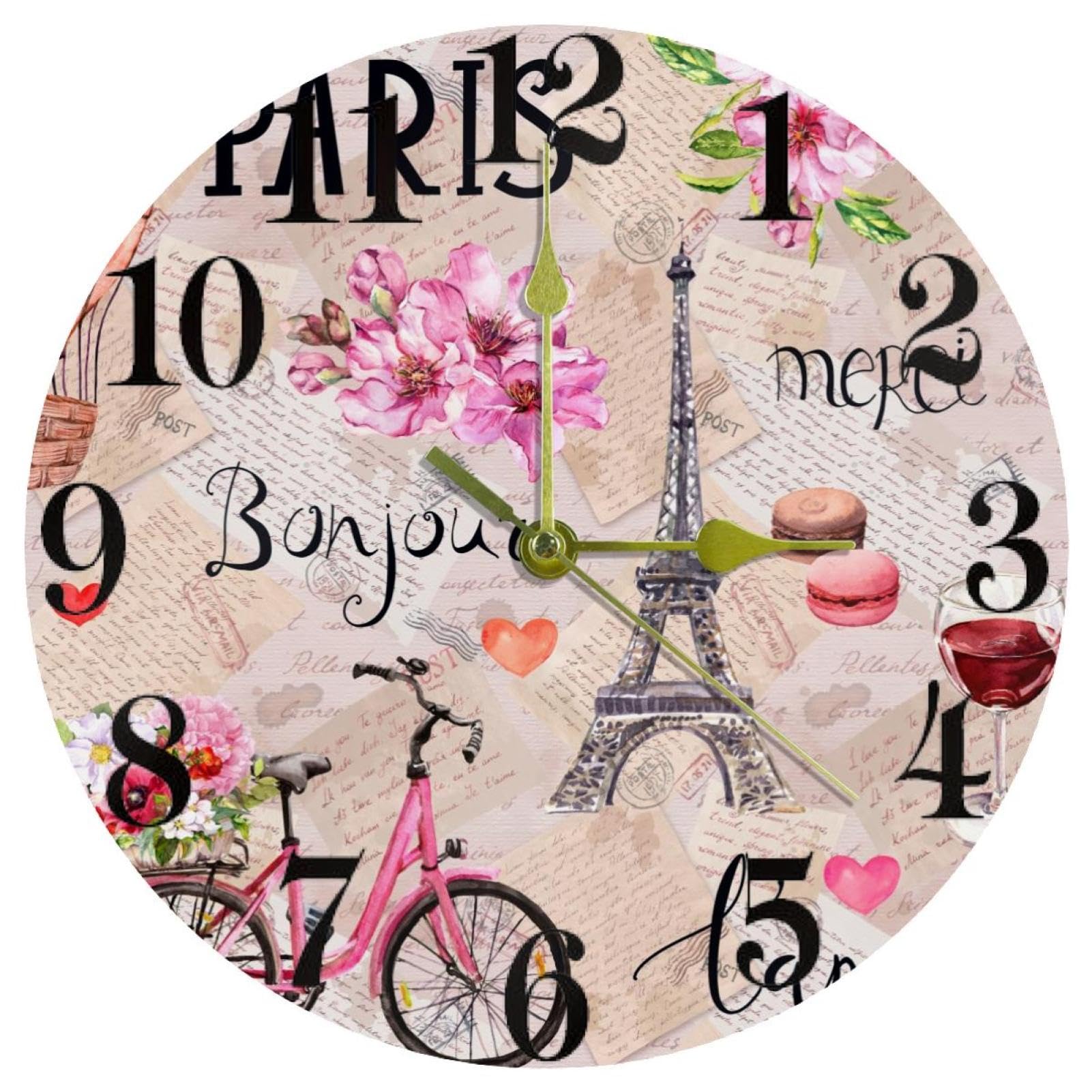 Horloge murale ronde rose à quartz silencieuse pour la décoration de la maison