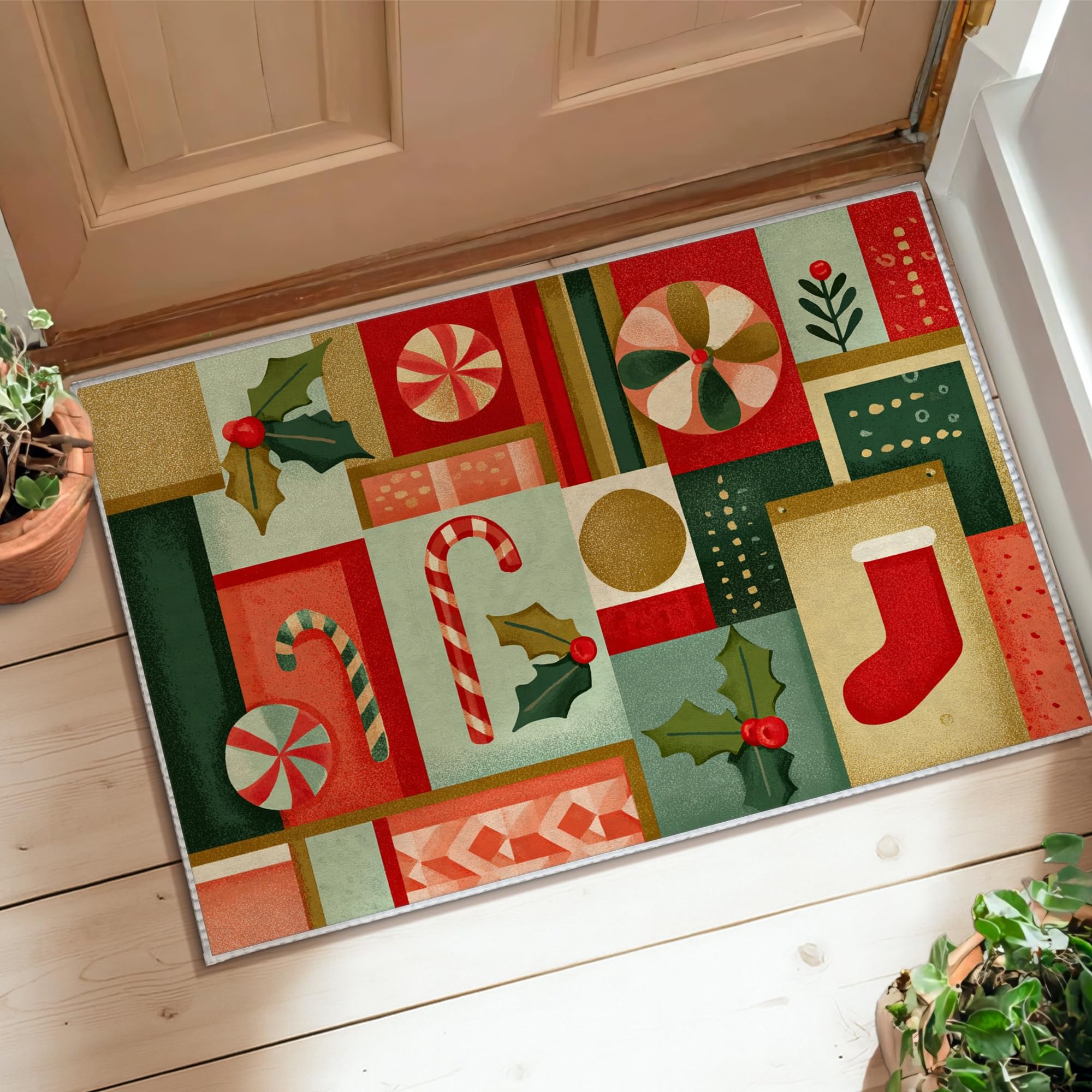 Tapis de Noël sucre d'orge anti-glisse pour sécuriser l'entrée et la buanderie