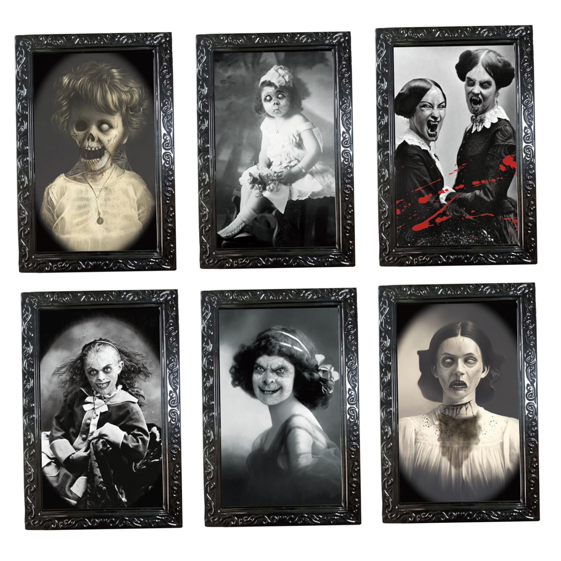 Fkngcp 6Pcs Halloween Picture Frames 3D Changing Face Portraits Halloween Scary Decorations Horror Pictures Animatronics For Haunted House Bar Decor Scary Decorations