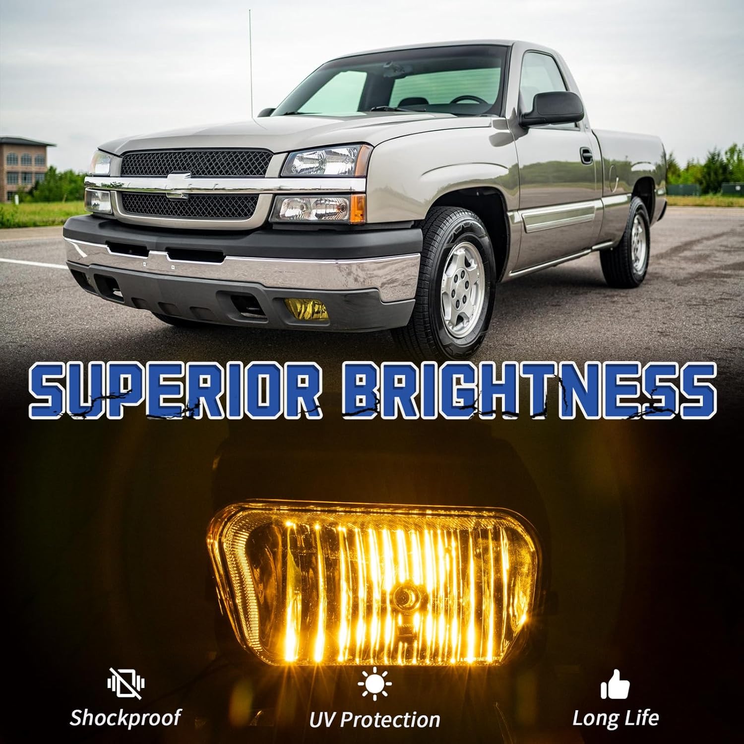 VPIMOZO Fog lights Compatible with 2003-2006 Chevy Silverado 1500 2500 3500 1500HD 2500HD 2007 Silverado Classic 02-06 Avalanche Fog Bumper Lamp Amber Lens With Bulbs