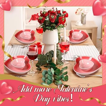 Tioncy 2 Set Heart Shaped Bowls and Plates Set Ceramic Valentine Dinnerware Dish Bowls Dinner Salad Dessert Appetizer Plates for Valentine Wedding Anniversary Baking Kitchen Party Supplies(Pink)
