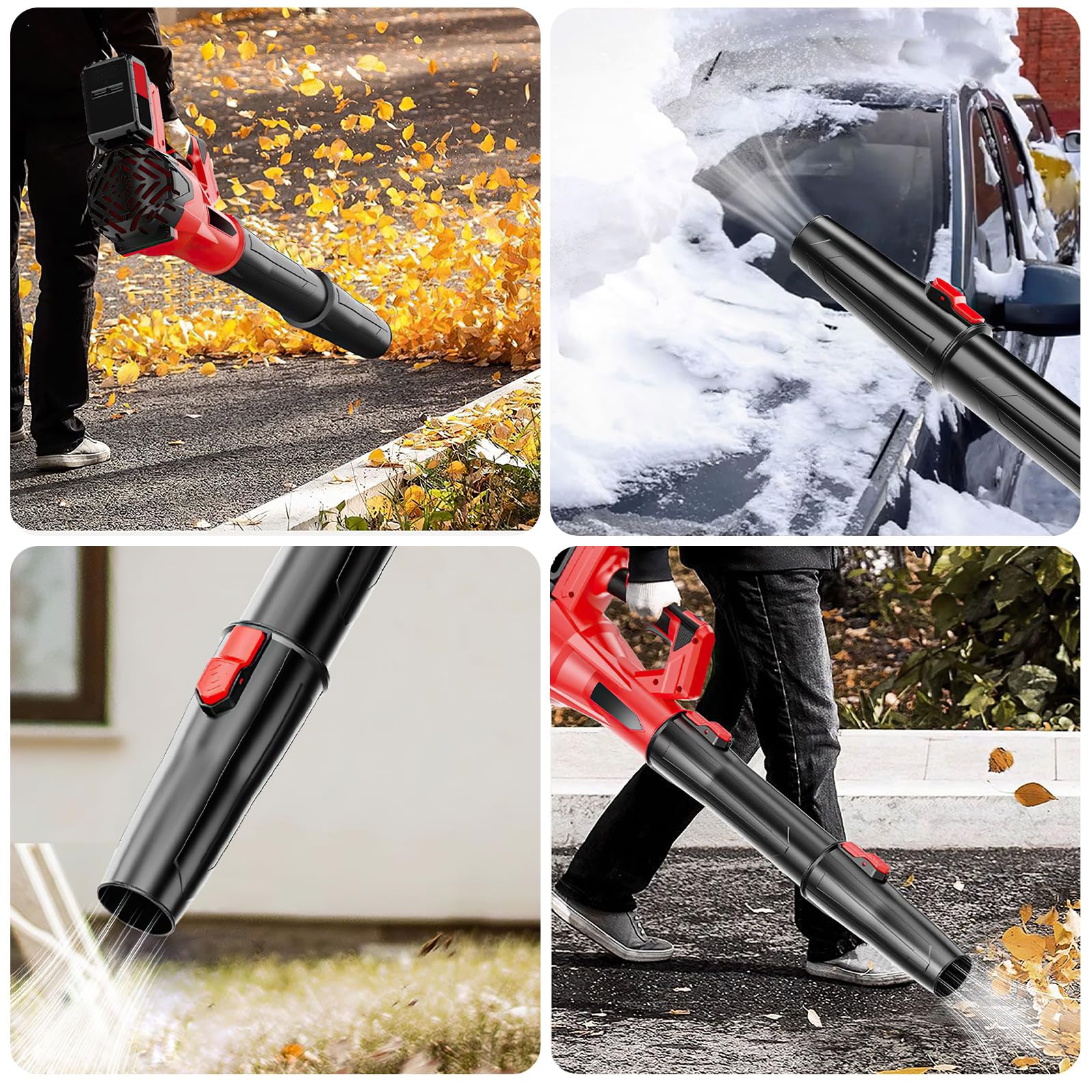 Souffleur Batterie 21 V, Souffleur de Feuilles sans Fil avec Batterie Et Chargeur, 6 Vitesses, 210 km/h,Souffleur Feuille Puissant pour Jardin, Entretien de la pelouse et déneigement (2*Batterie)
