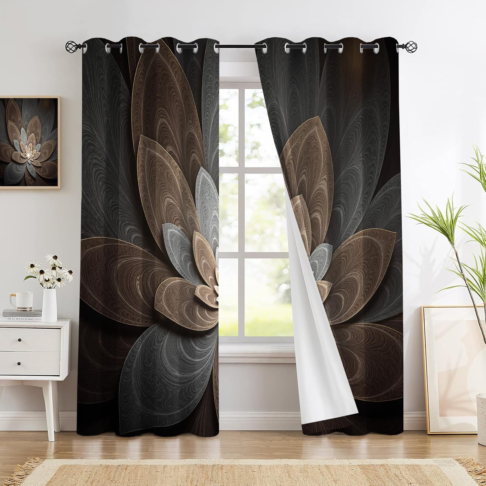 Rideaux imprimés floral abstrait vintage pour salon et chambre chaleureuse