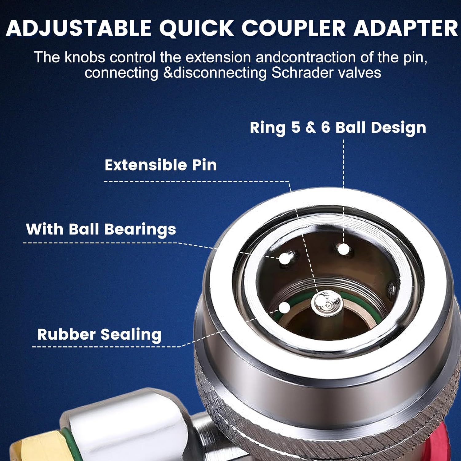 2PCS R134a Air Conditioning Quick Coupler Adapter,Adjustable 1/4 in High & Low Pressure Manifold Gauge Adapters and AC Hose Fittings for R134a Car AC System