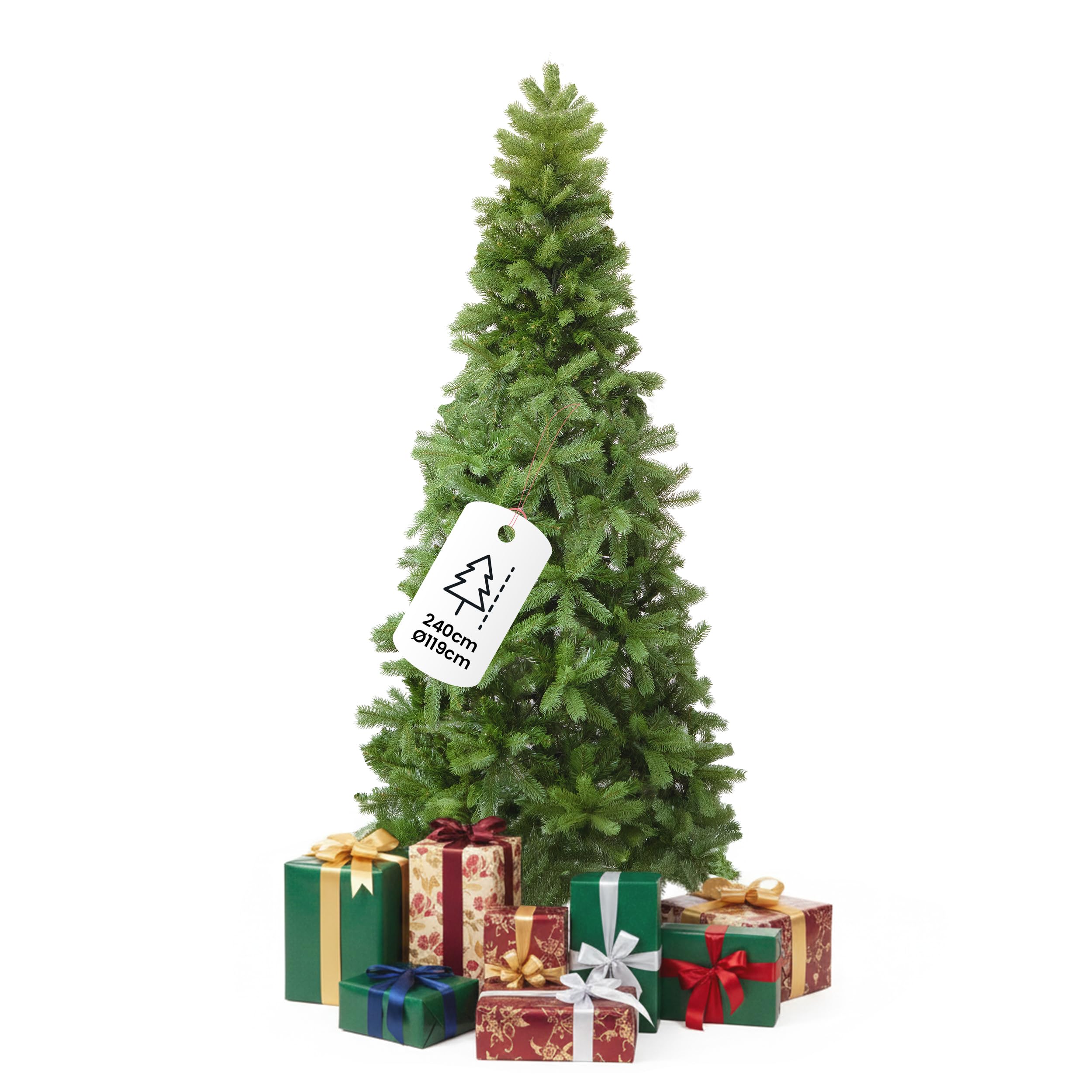 Flur - Albero di Natale Verde 240 cm in PVC Realistico, 1544 Rami Fitti, Base in Metallo Stabile, Facile da Montare e Riutilizzare, Ideale per Interni e Decorazioni Natalizie Eleganti
