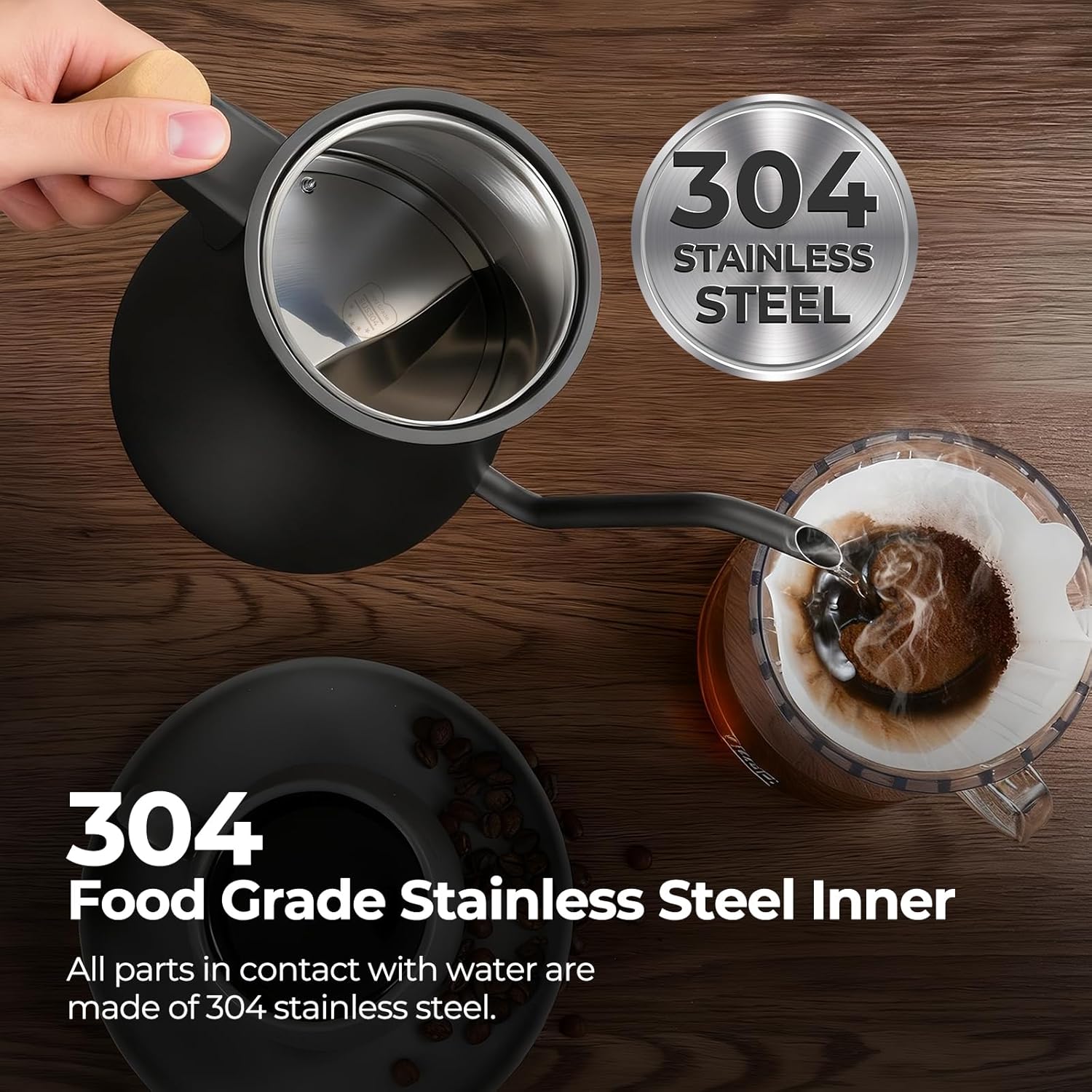 Narcissus P901 Gooseneck Electric Kettle with ±1℉ Temperature Control Function, 1200 Watt Rapid Boiling in 5 Mins, Max 6 Hours Keeping Warm, 304 Stainless Steel Interior, BPA Free, Black