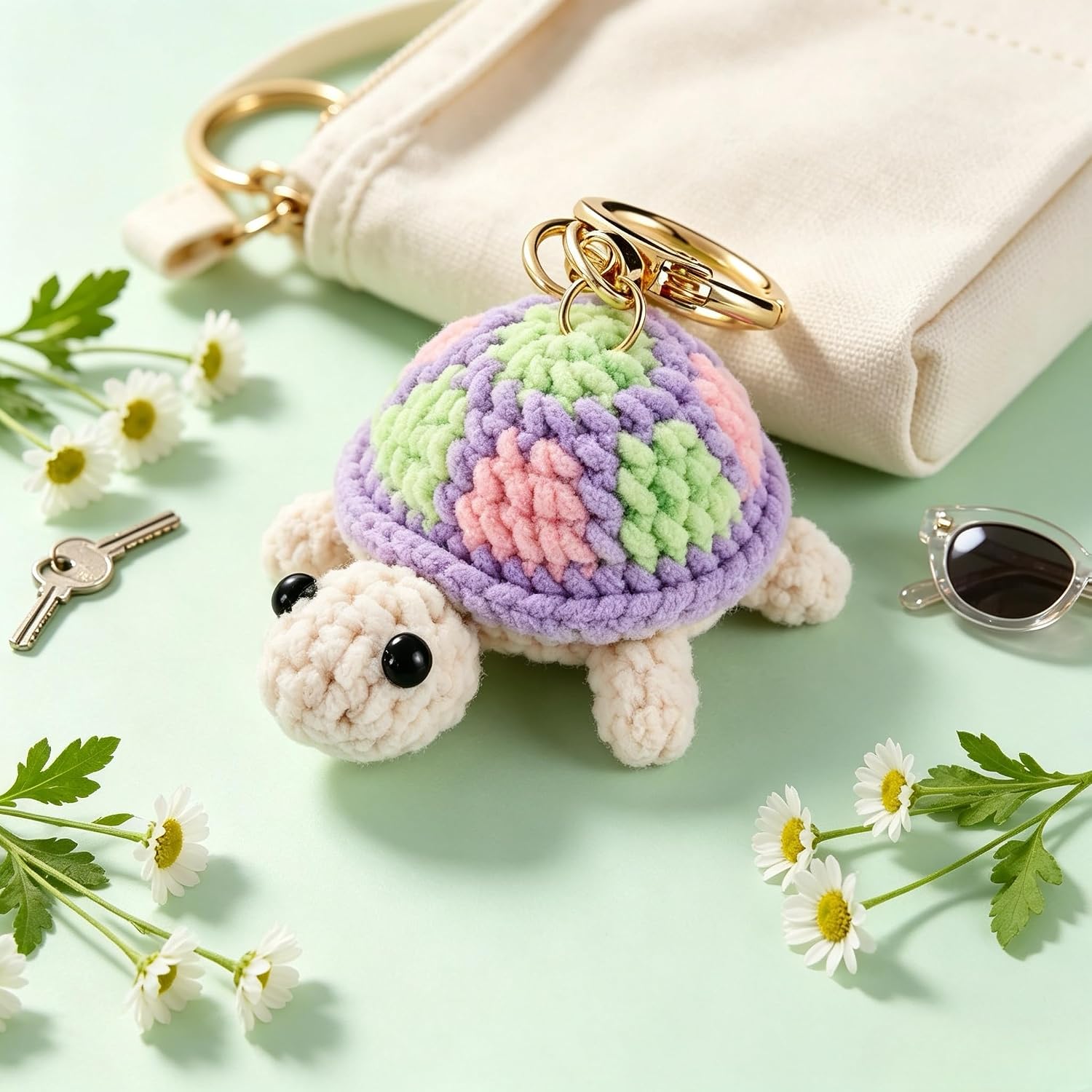 Interesting Crochet Mini Turtle Keychain, Backpack Bag Decoration Home Desk Office Ornaments (Gradient Green) image 5